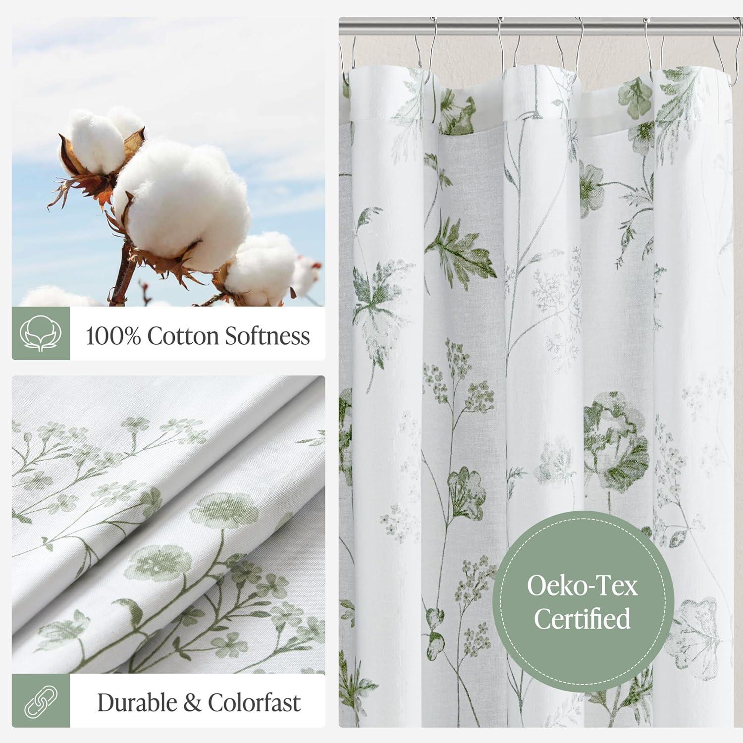 imageMartha Stewart Marthas Garden Shower Curtain Botanical Floral Print Cotton Shower Curtain for Bathroom Spa Quality Modern Shower Curtains Standard Size 72x72 Sage GreenGarden Green