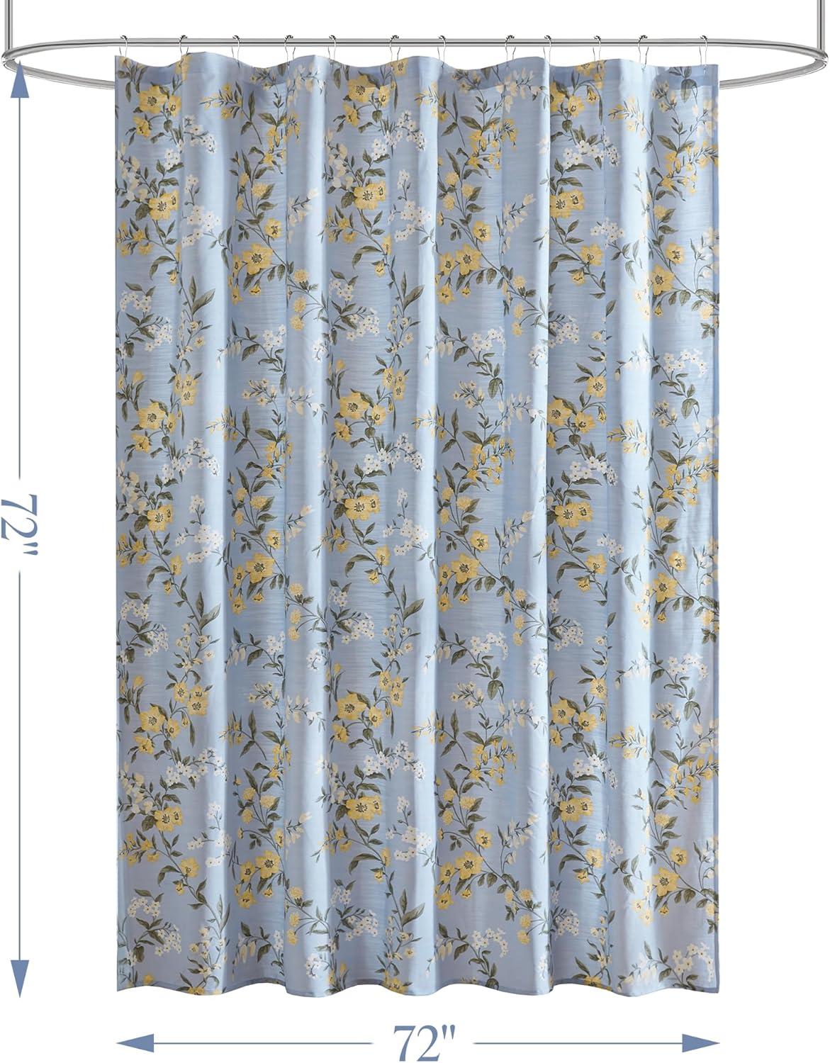 imageMartha Stewart Marthas Garden Shower Curtain Botanical Floral Print Cotton Shower Curtain for Bathroom Spa Quality Modern Shower Curtains Standard Size 72x72 Sage GreenMeadow Blue