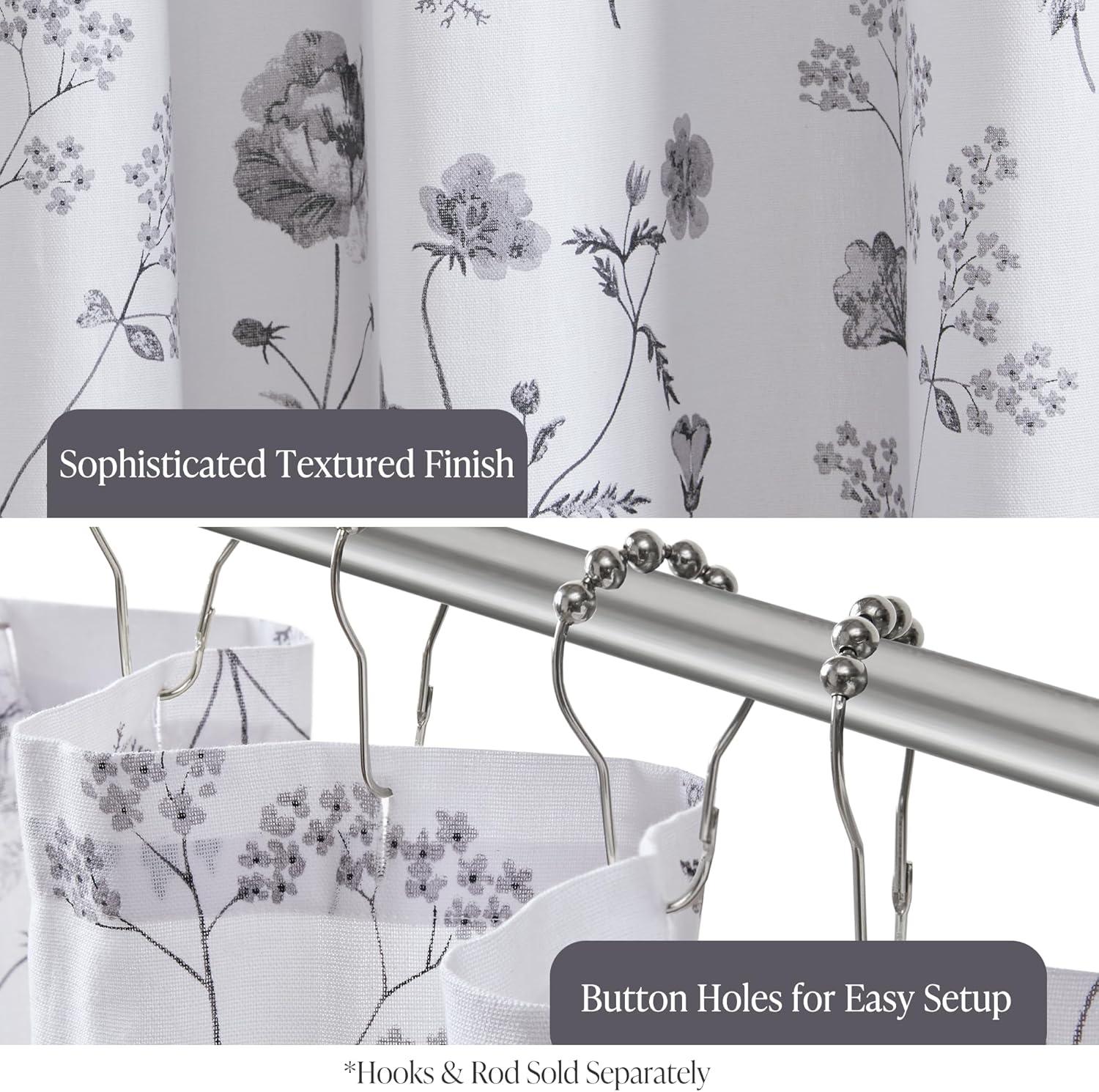 imageMartha Stewart Marthas Garden Shower Curtain Botanical Floral Print Cotton Shower Curtain for Bathroom Spa Quality Modern Shower Curtains Standard Size 72x72 Sage GreenGarden Black