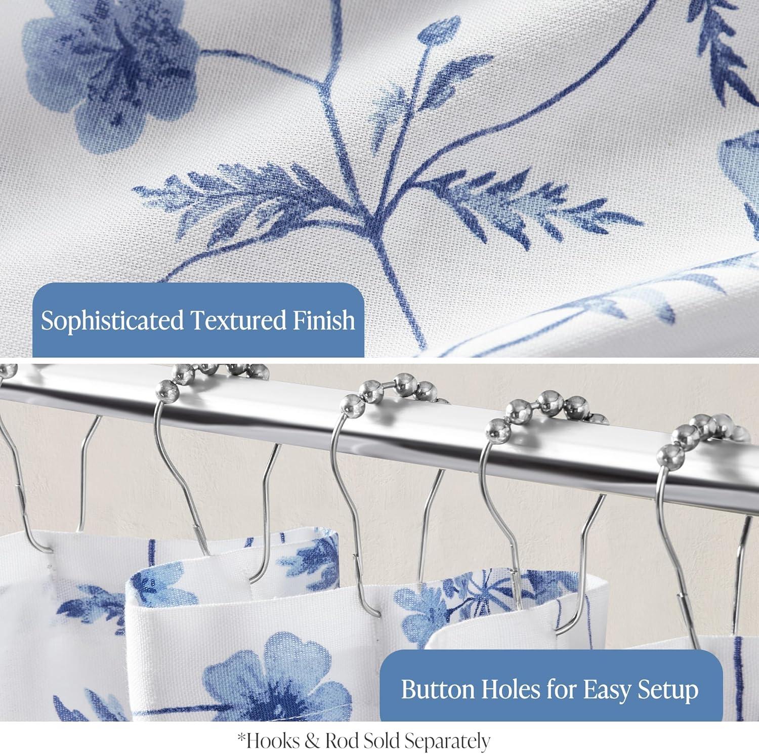 imageMartha Stewart Marthas Garden Shower Curtain Botanical Floral Print Cotton Shower Curtain for Bathroom Spa Quality Modern Shower Curtains Standard Size 72x72 Sage GreenGarden Blue
