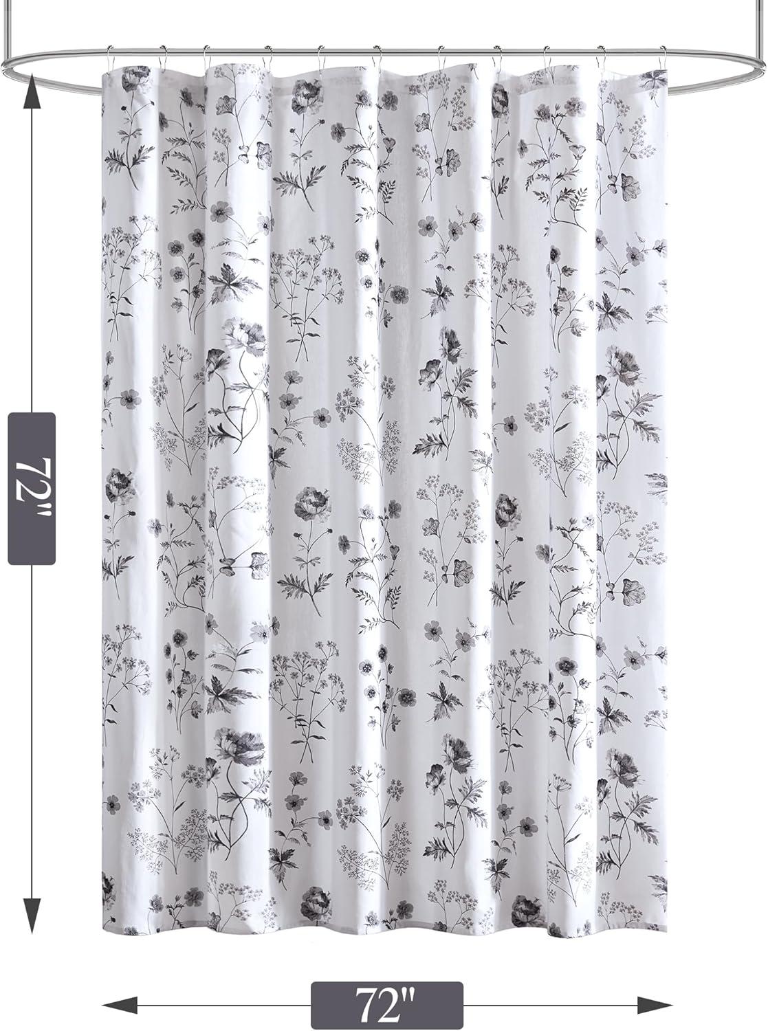 imageMartha Stewart Marthas Garden Shower Curtain Botanical Floral Print Cotton Shower Curtain for Bathroom Spa Quality Modern Shower Curtains Standard Size 72x72 Sage GreenGarden Black