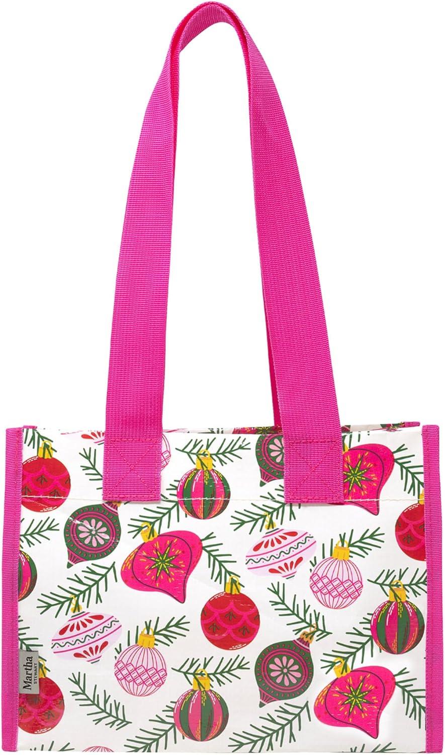 imageMartha Stewart Mini Market Tote Set of 2 Reusable and WaterResistant Eco Holiday Totes Shopping Bags with Long Shoulder Straps Gift or Grocery Bag Set OrnamentsHoliday Bow Stripe