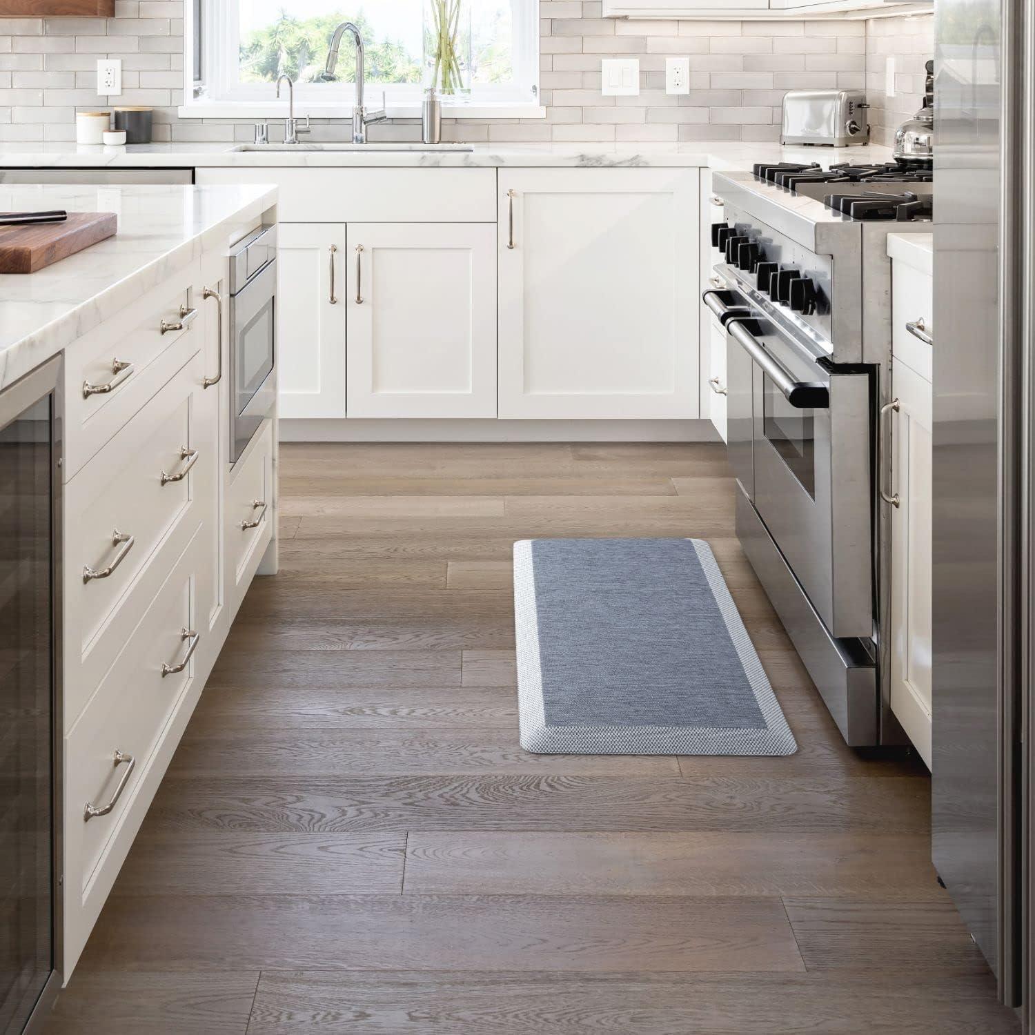 imageMartha Stewart Mira Modern Heathered AntiFatigue AirInfused Kitchen Mat Grey 196quotx32quotBlue