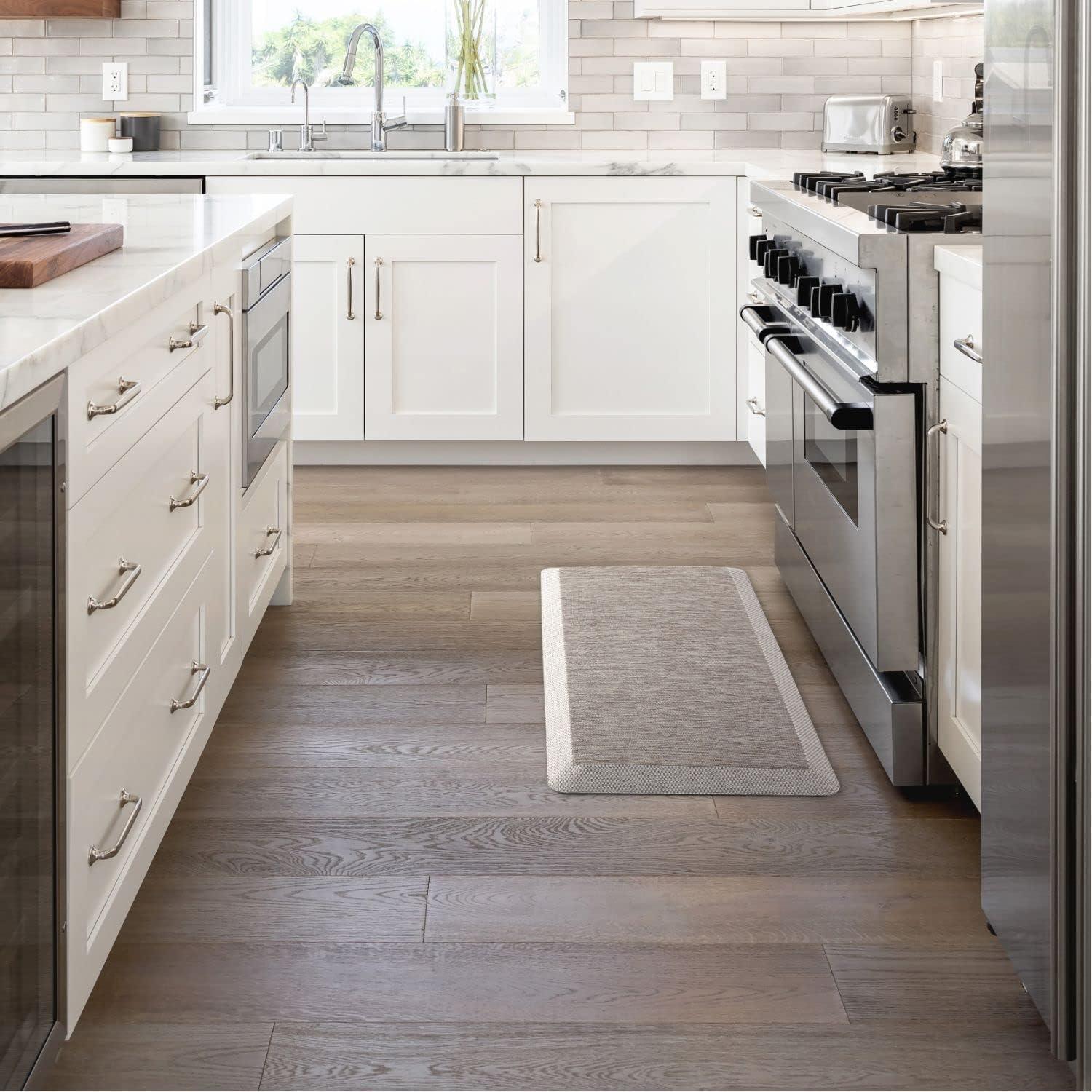 imageMartha Stewart Mira Modern Heathered AntiFatigue AirInfused Kitchen Mat Grey 196quotx32quotCoffee Brown