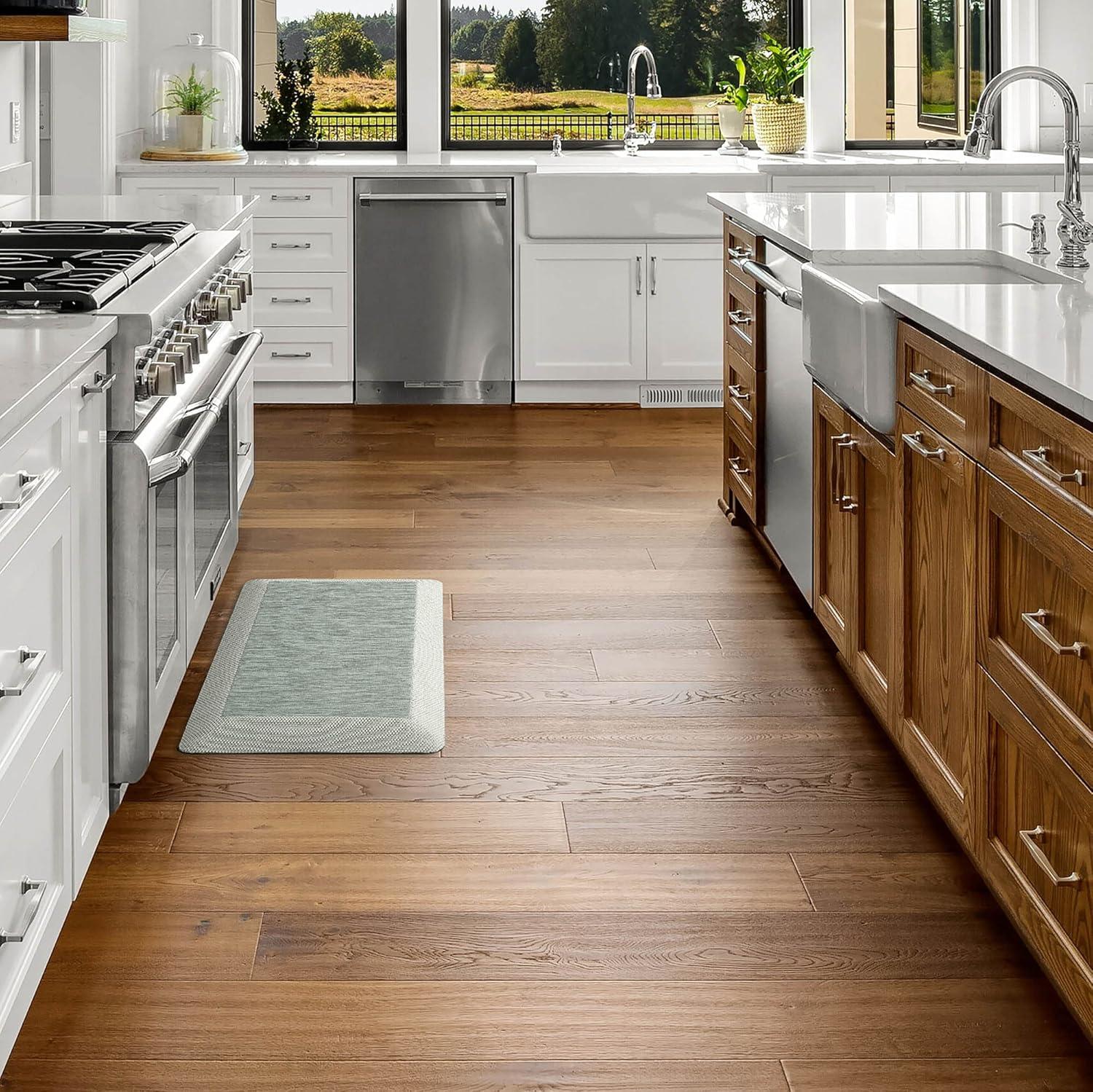 imageMartha Stewart Mira Modern Heathered AntiFatigue AirInfused Kitchen Mat Grey 196quotx32quotMint Green