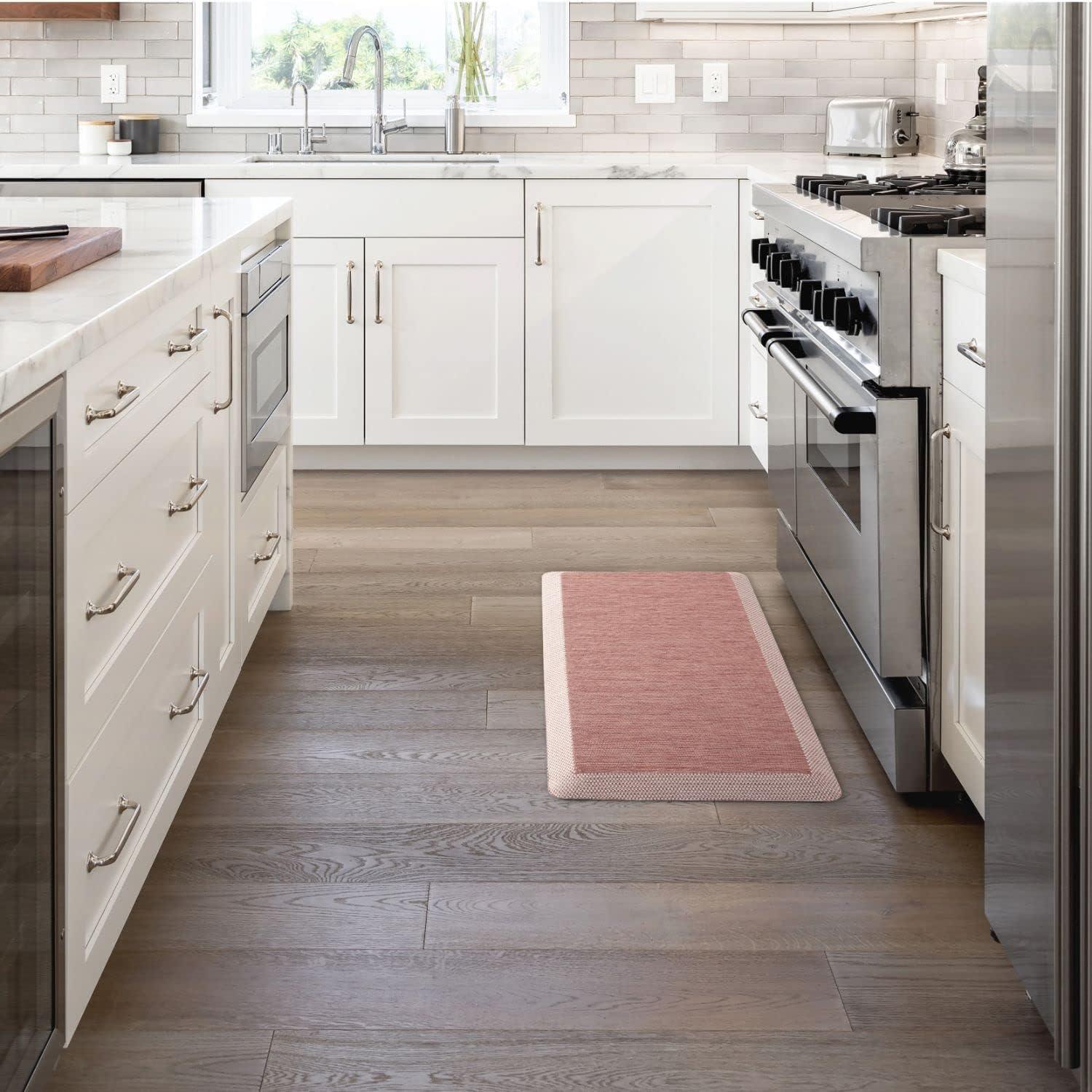 imageMartha Stewart Mira Modern Heathered AntiFatigue AirInfused Kitchen Mat Grey 196quotx32quotSpice Red