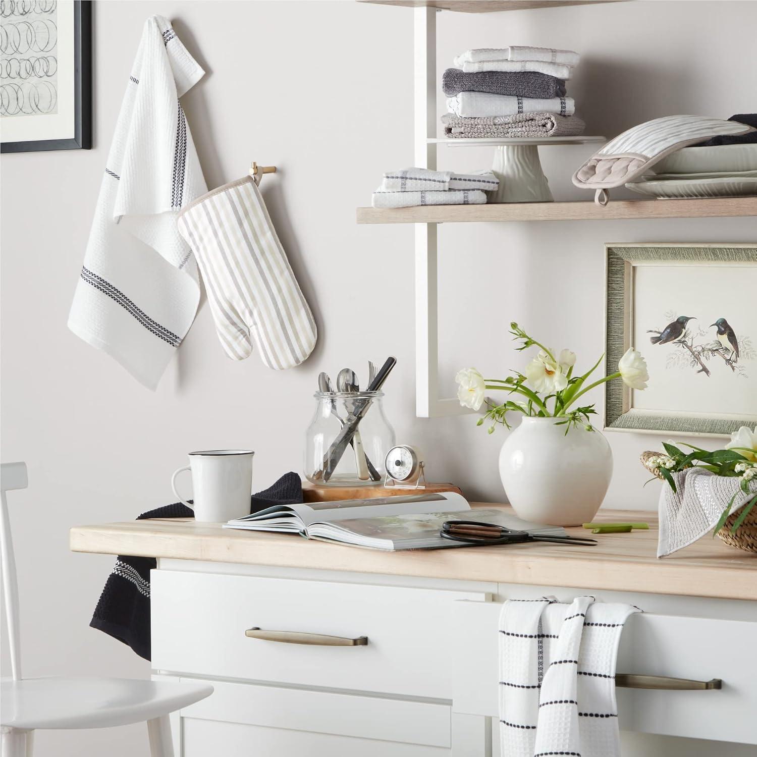 imageMartha Stewart Modern Waffle Kitchen Towel Set 6Pack Grey 16quotx28quotBlack