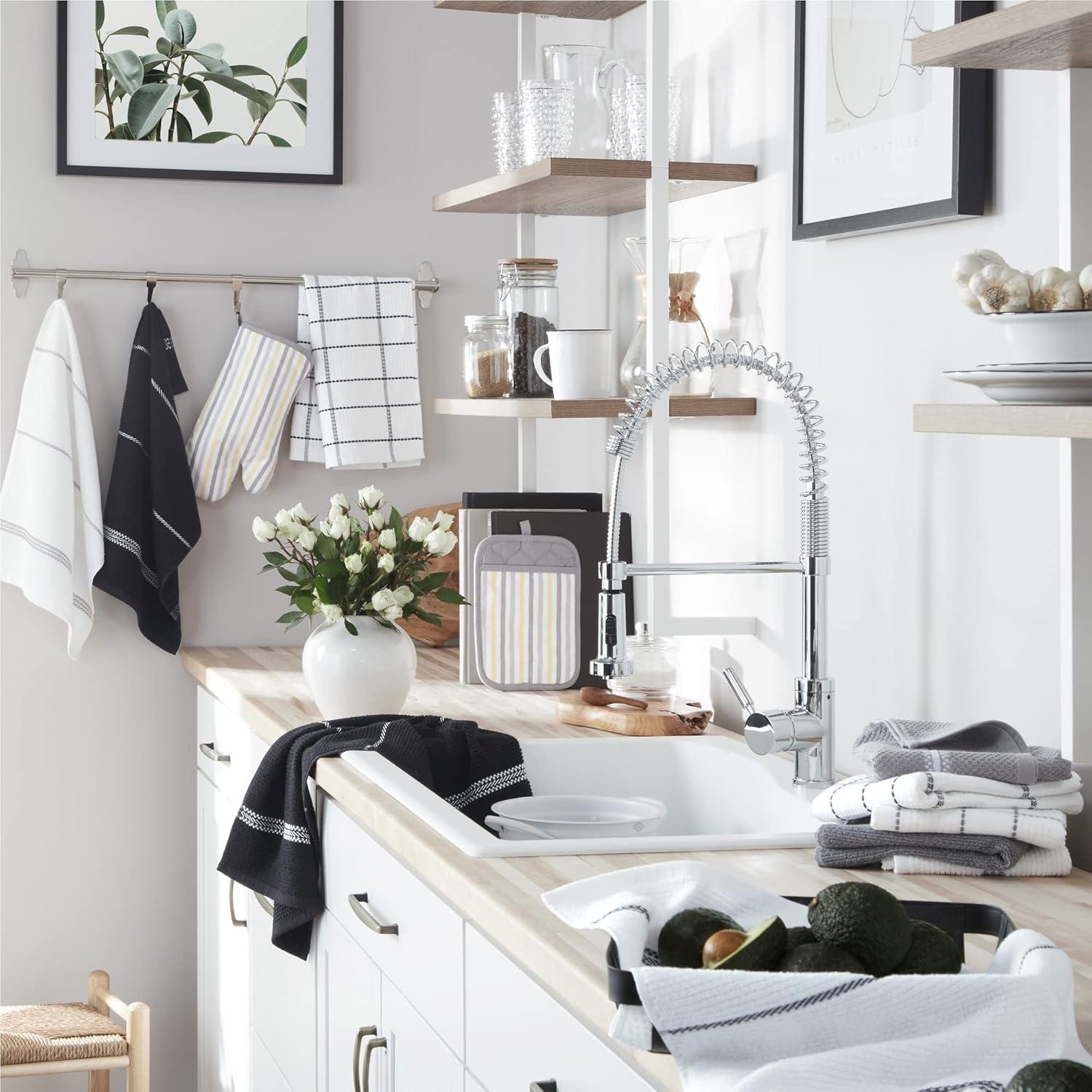 imageMartha Stewart Modern Waffle Kitchen Towel Set 6Pack Grey 16quotx28quotBlack