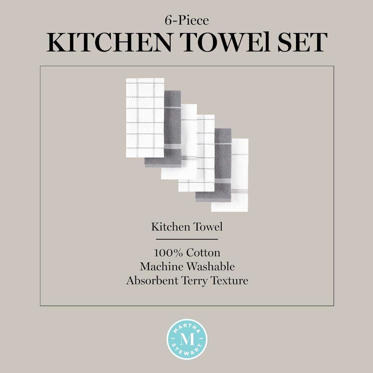 imageMartha Stewart Modern Waffle Kitchen Towel Set 6Pack Grey 16quotx28quotGrey