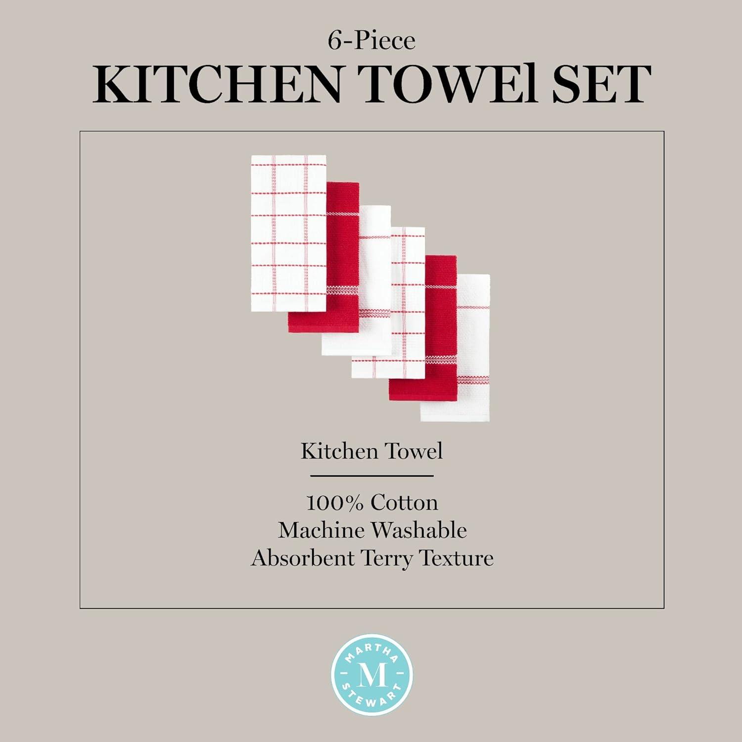 imageMartha Stewart Modern Waffle Kitchen Towel Set 6Pack Grey 16quotx28quotRed