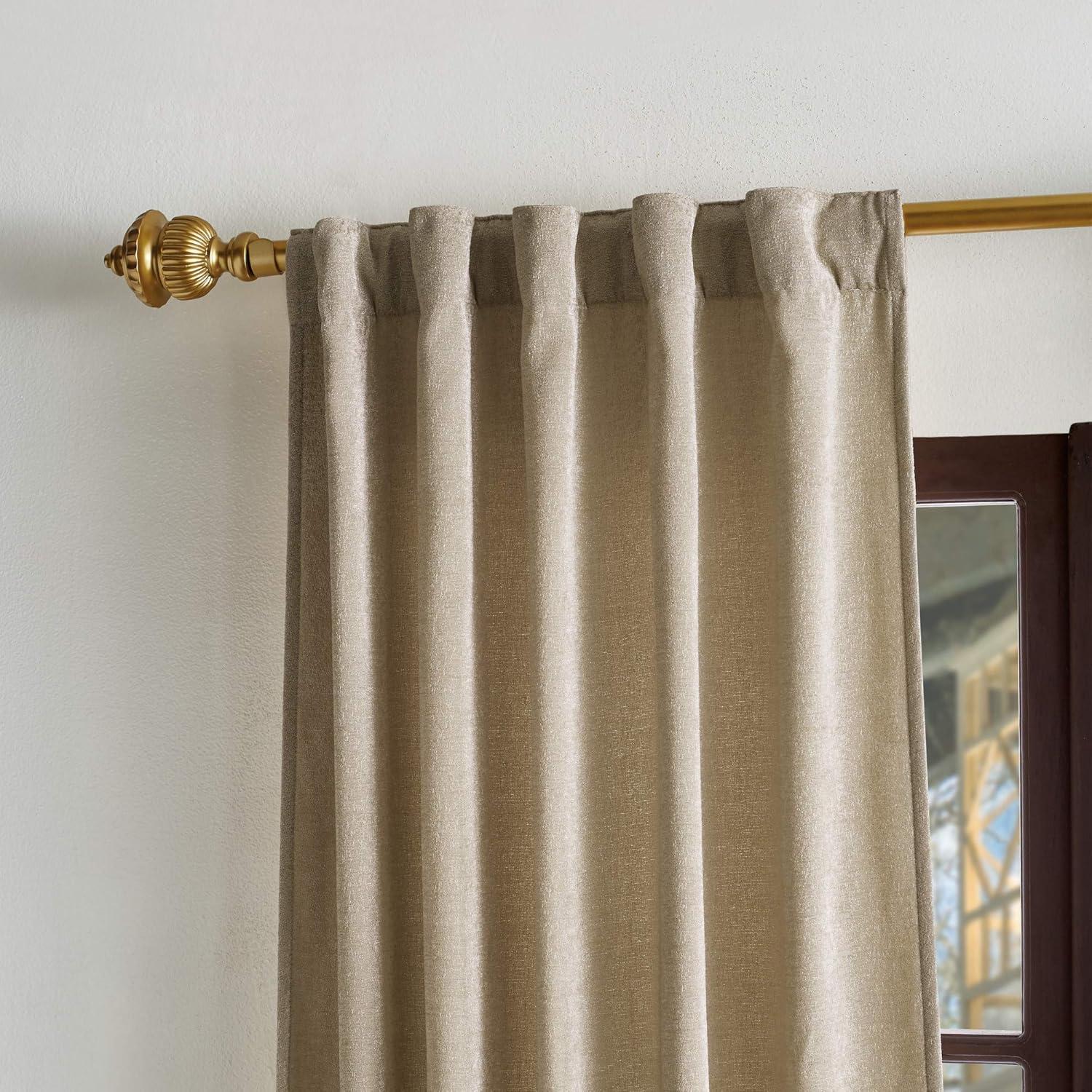 imageMartha Stewart Naples Chenille Solid Back Tab Window Curtain Panel Pair 84quot NavyNatural
