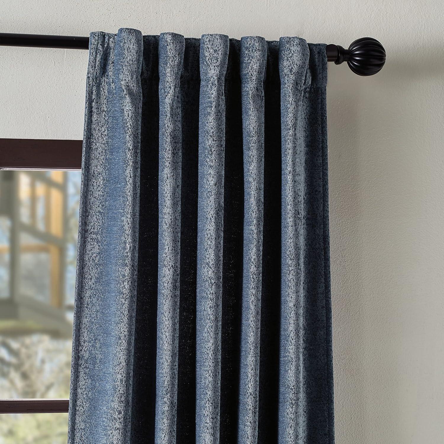 imageMartha Stewart Naples Chenille Solid Back Tab Window Curtain Panel Pair 84quot NavyNavy