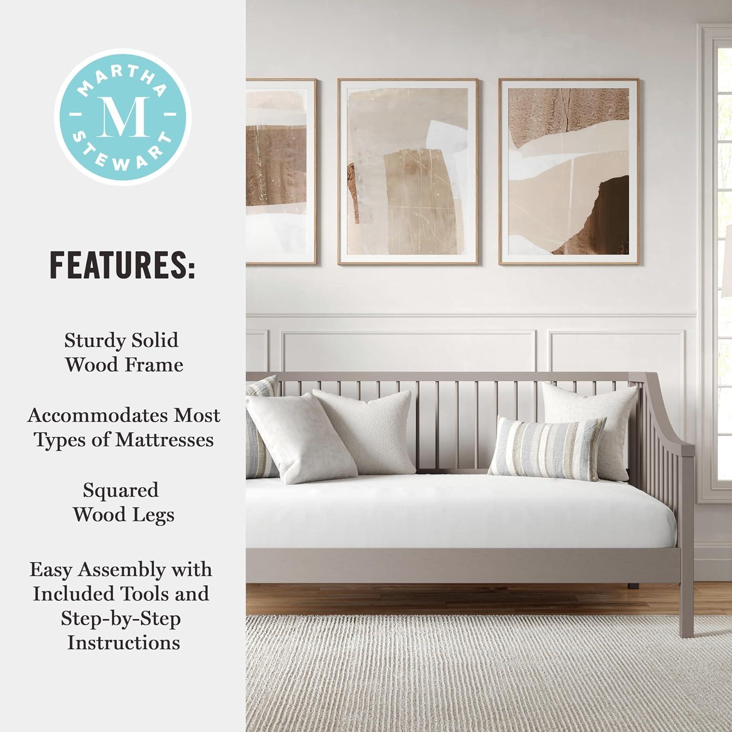 imageMartha Stewart Neely Platform Daybed with Wood Spindles Solid Wood Frame No Box Spring Needed Twin Size GrayGrey