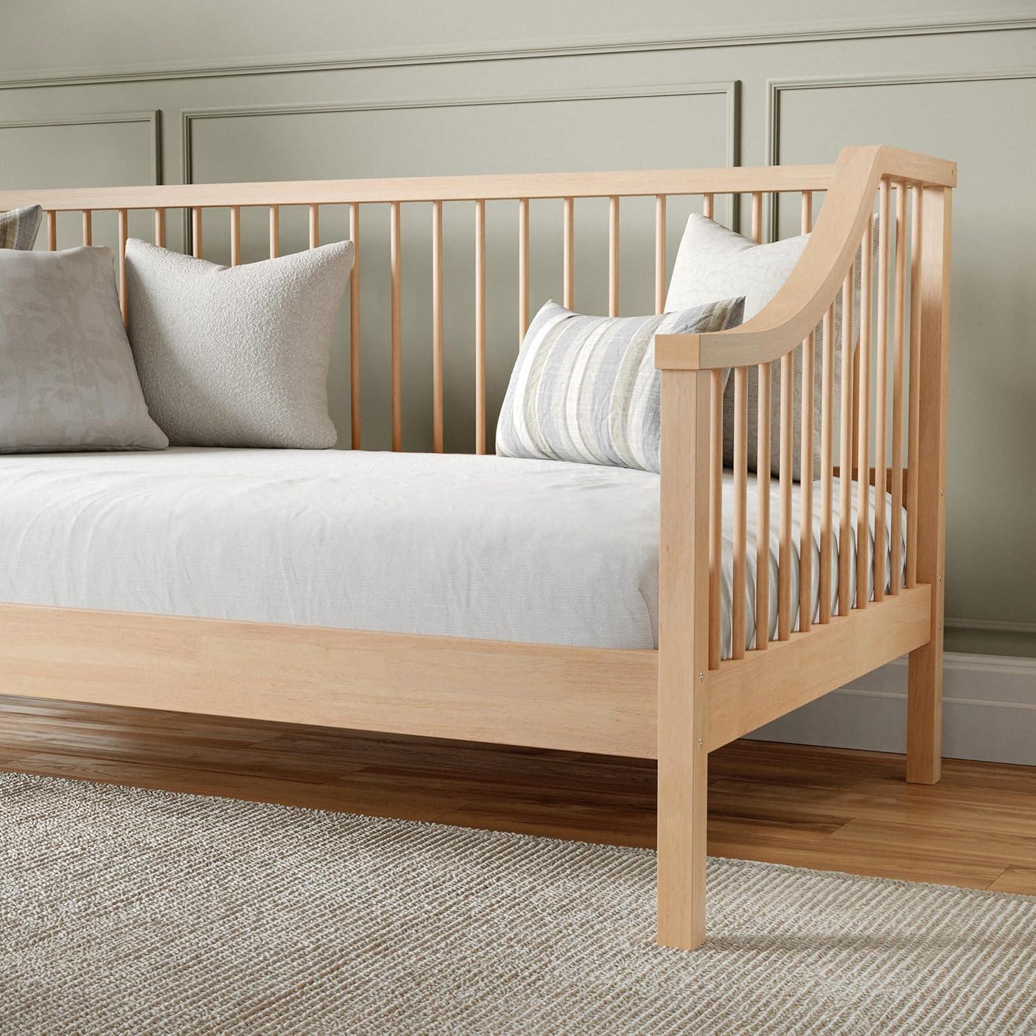 imageMartha Stewart Neely Platform Daybed with Wood Spindles Solid Wood Frame No Box Spring Needed Twin Size GrayLight Beech
