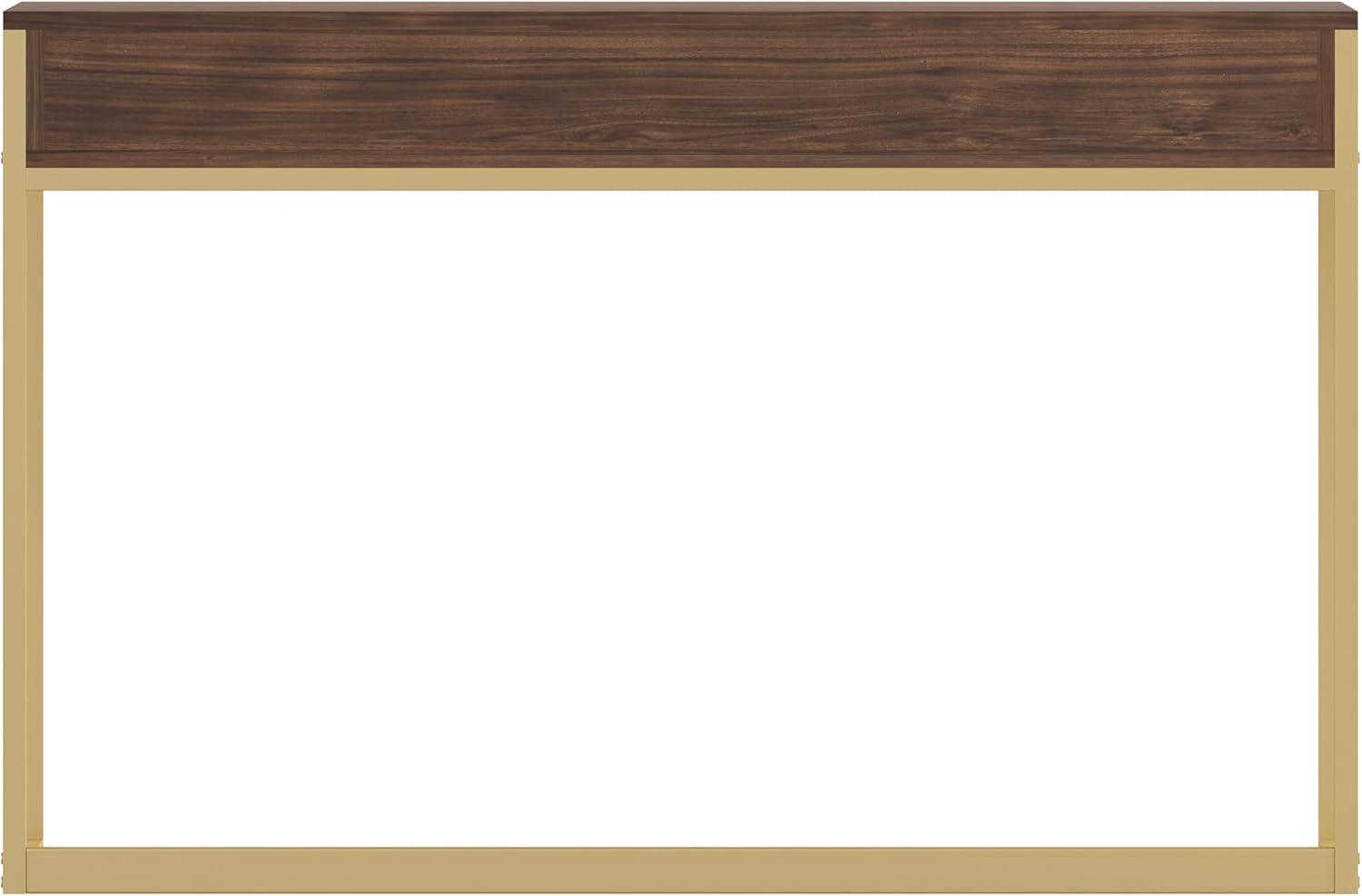 imageMartha Stewart Ollie Home Office Desk with 3 Drawers in Walnut Wood Grain with Polished Brass HardwareWalnut TopPolished Brass Frame