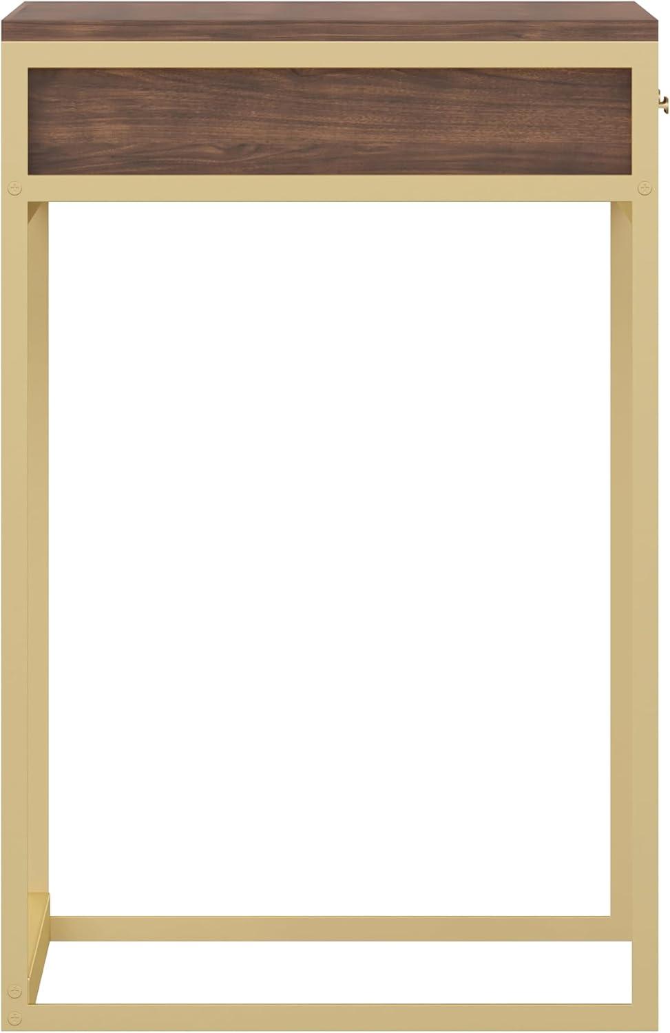 imageMartha Stewart Ollie Home Office Desk with 3 Drawers in Walnut Wood Grain with Polished Brass HardwareWalnut TopPolished Brass Frame