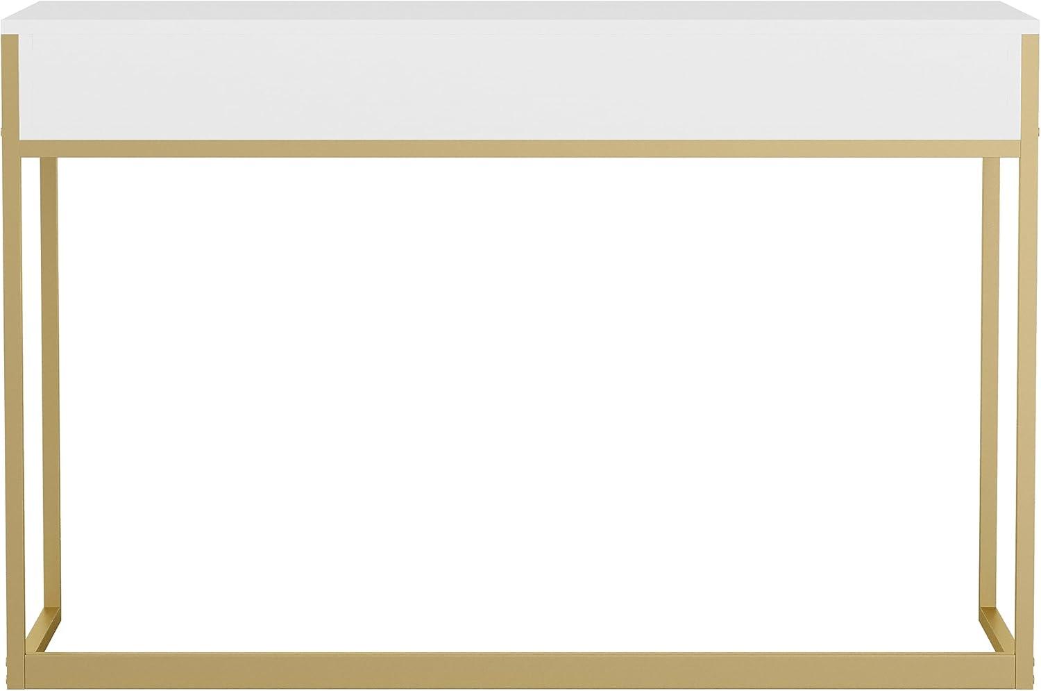 imageMartha Stewart Ollie Home Office Desk with 3 Drawers in Walnut Wood Grain with Polished Brass HardwareWhite TopPolished Brass Frame