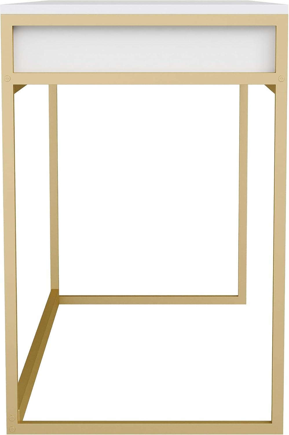 imageMartha Stewart Ollie Home Office Desk with 3 Drawers in Walnut Wood Grain with Polished Brass HardwareWhite TopPolished Brass Frame