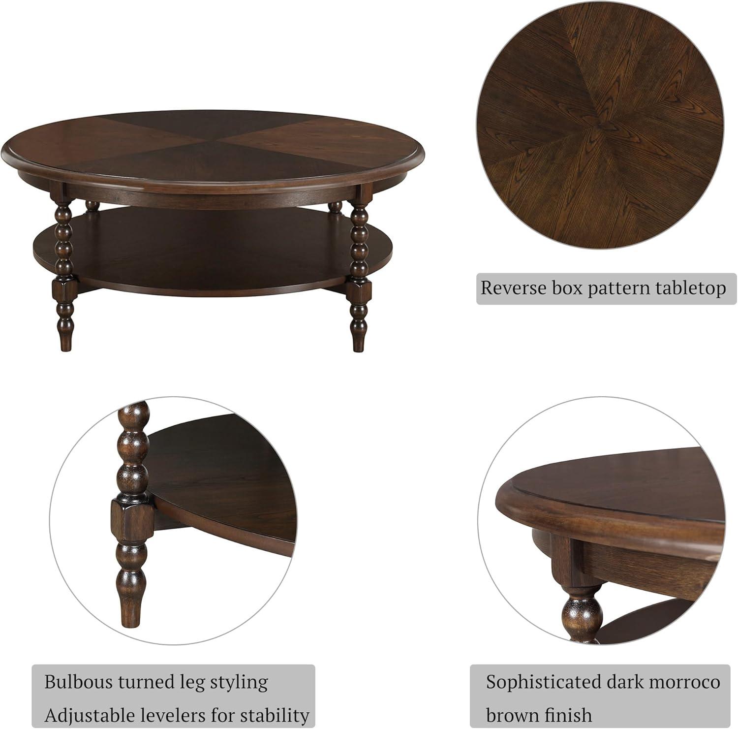 imageMartha Stewart Philippe Round Coffee Table for Living Room Lily Pond Collection Coastal Coffee Table with Shelving for Storage Cottage Inspired Living Room Table 42quot Wide Brown