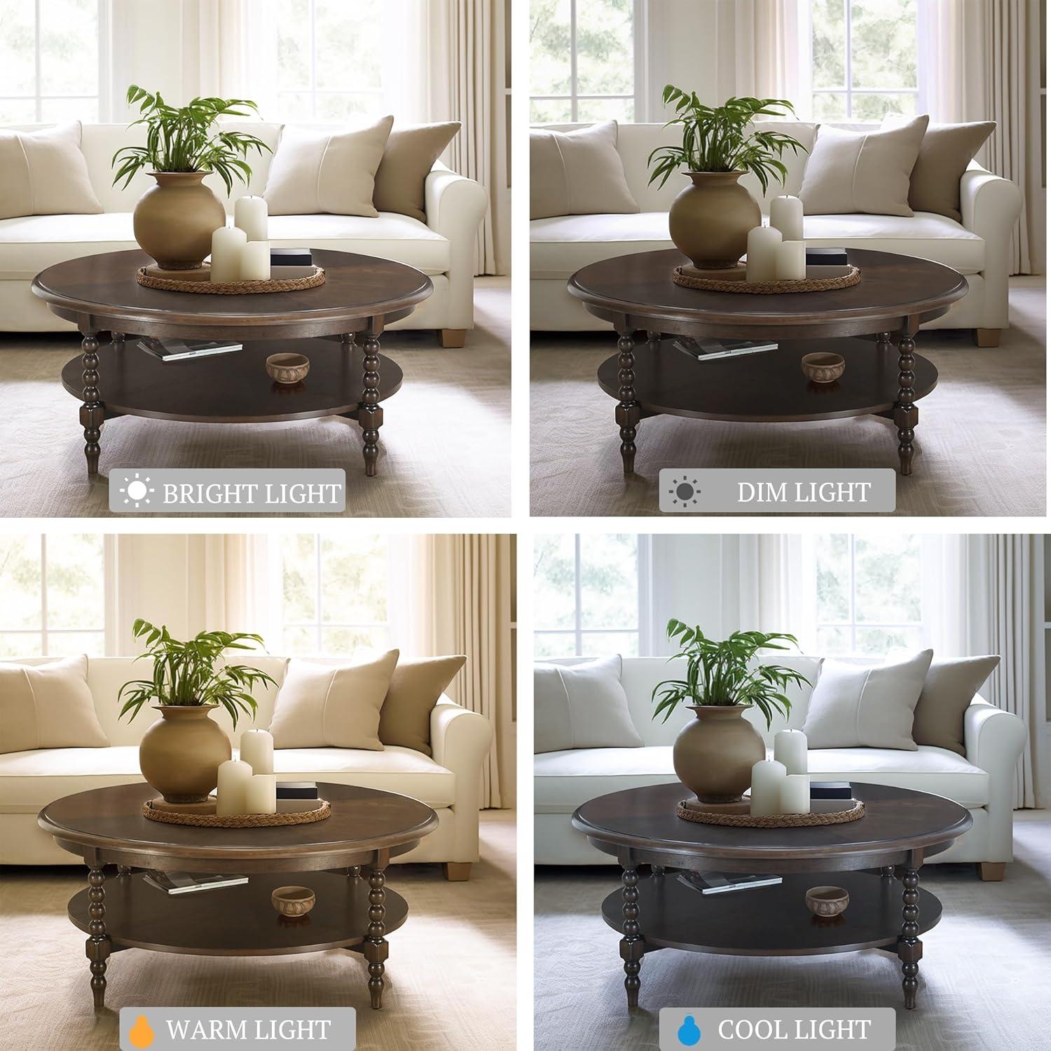 imageMartha Stewart Philippe Round Coffee Table for Living Room Lily Pond Collection Coastal Coffee Table with Shelving for Storage Cottage Inspired Living Room Table 42quot Wide Brown