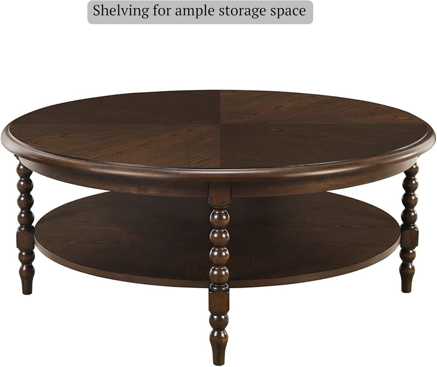 imageMartha Stewart Philippe Round Coffee Table for Living Room Lily Pond Collection Coastal Coffee Table with Shelving for Storage Cottage Inspired Living Room Table 42quot Wide Brown