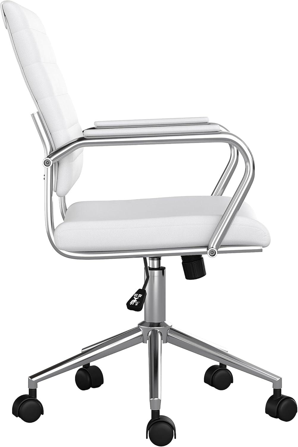 imageMartha Stewart Piper Swivel Task Chair with Armrests for Home Office in Saddle Brown Faux Leather with Polished Nickel FrameWhite Faux LeatherPolished Nickel