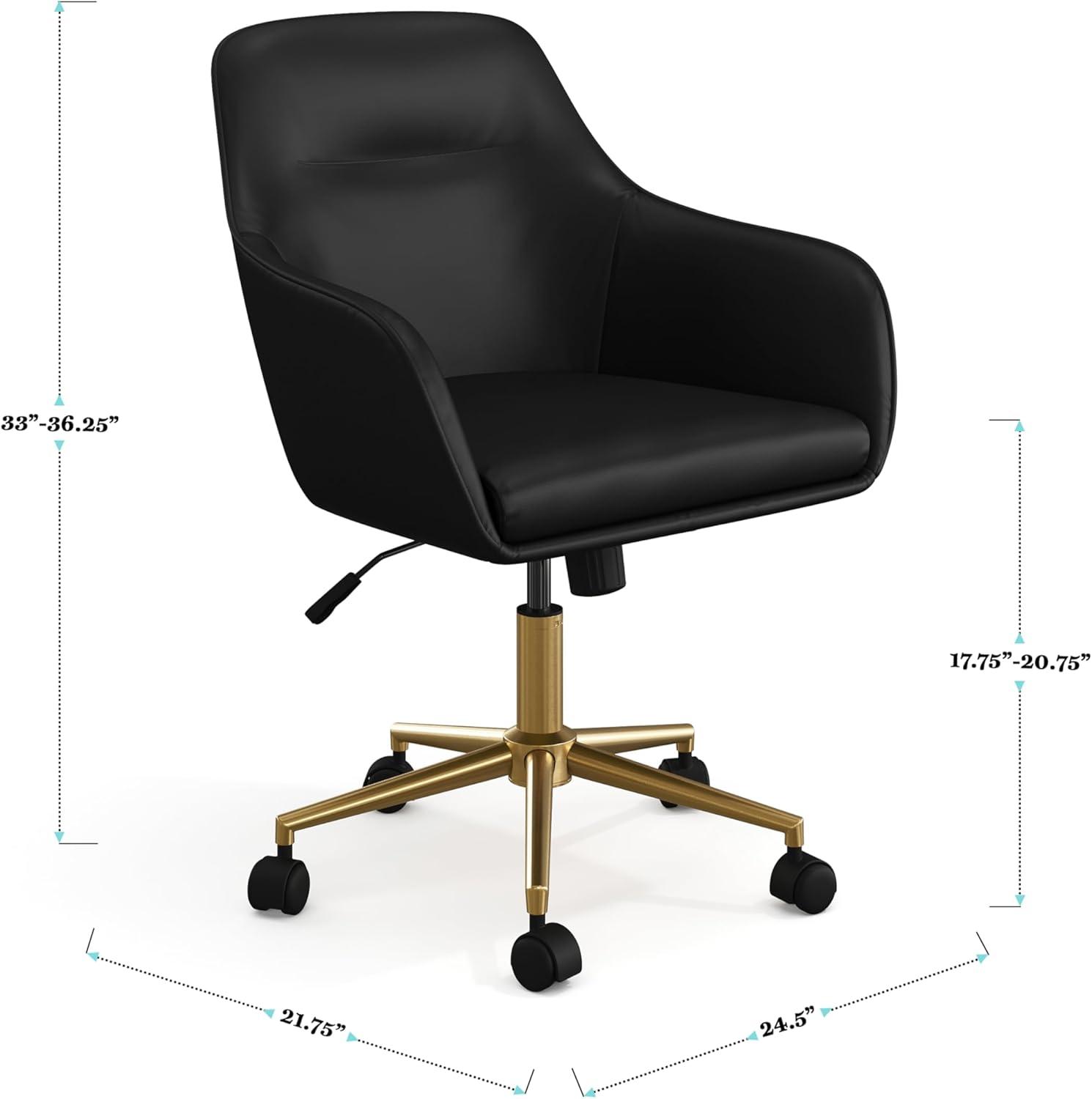 imageMartha Stewart Rayna Swivel Task Chair with Flared Arms for Home Office in White Boucle with Oil Rubbed Bronze FrameBlack Faux LeatherPolished Brass Frame