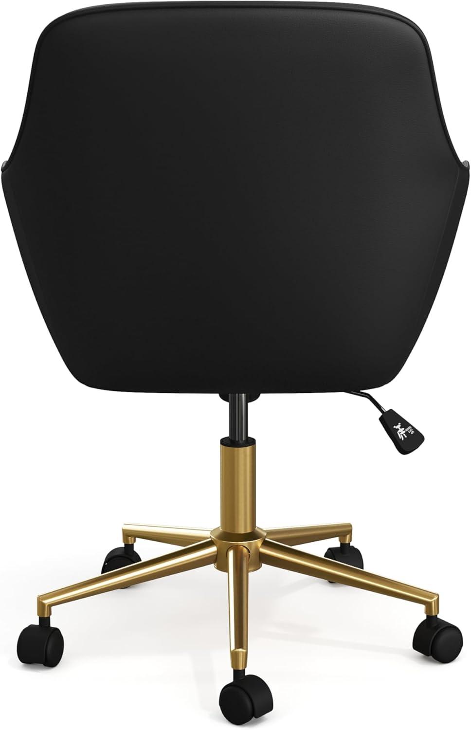 imageMartha Stewart Rayna Swivel Task Chair with Flared Arms for Home Office in White Boucle with Oil Rubbed Bronze FrameBlack Faux LeatherPolished Brass Frame