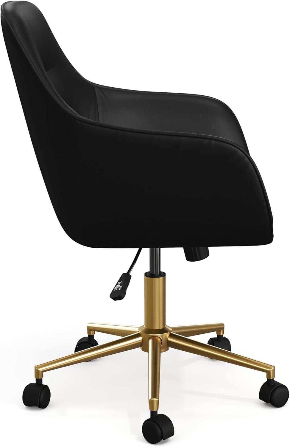 imageMartha Stewart Rayna Swivel Task Chair with Flared Arms for Home Office in White Boucle with Oil Rubbed Bronze FrameBlack Faux LeatherPolished Brass Frame