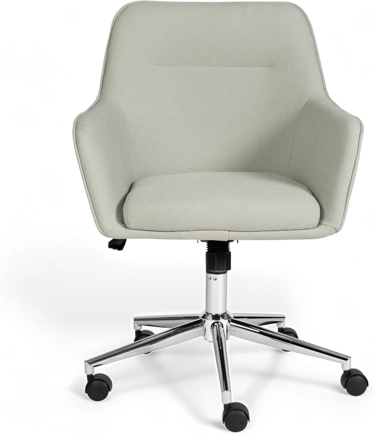 imageMartha Stewart Rayna Swivel Task Chair with Flared Arms for Home Office in White Boucle with Oil Rubbed Bronze FrameLight Gray FabricPolished Nickel Frame