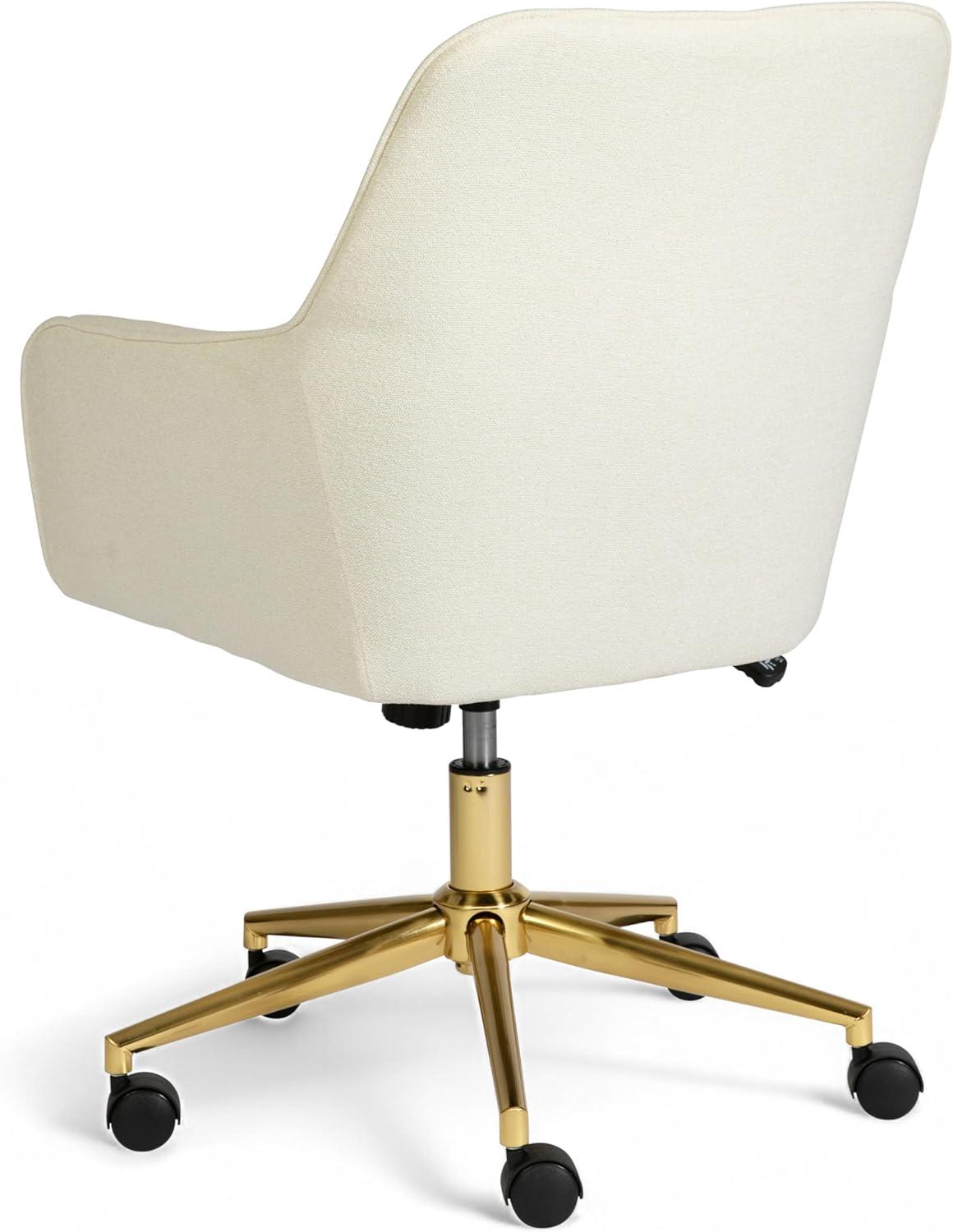 imageMartha Stewart Rayna Swivel Task Chair with Flared Arms for Home Office in White Boucle with Oil Rubbed Bronze FrameOff White FabricPolished Brass Frame