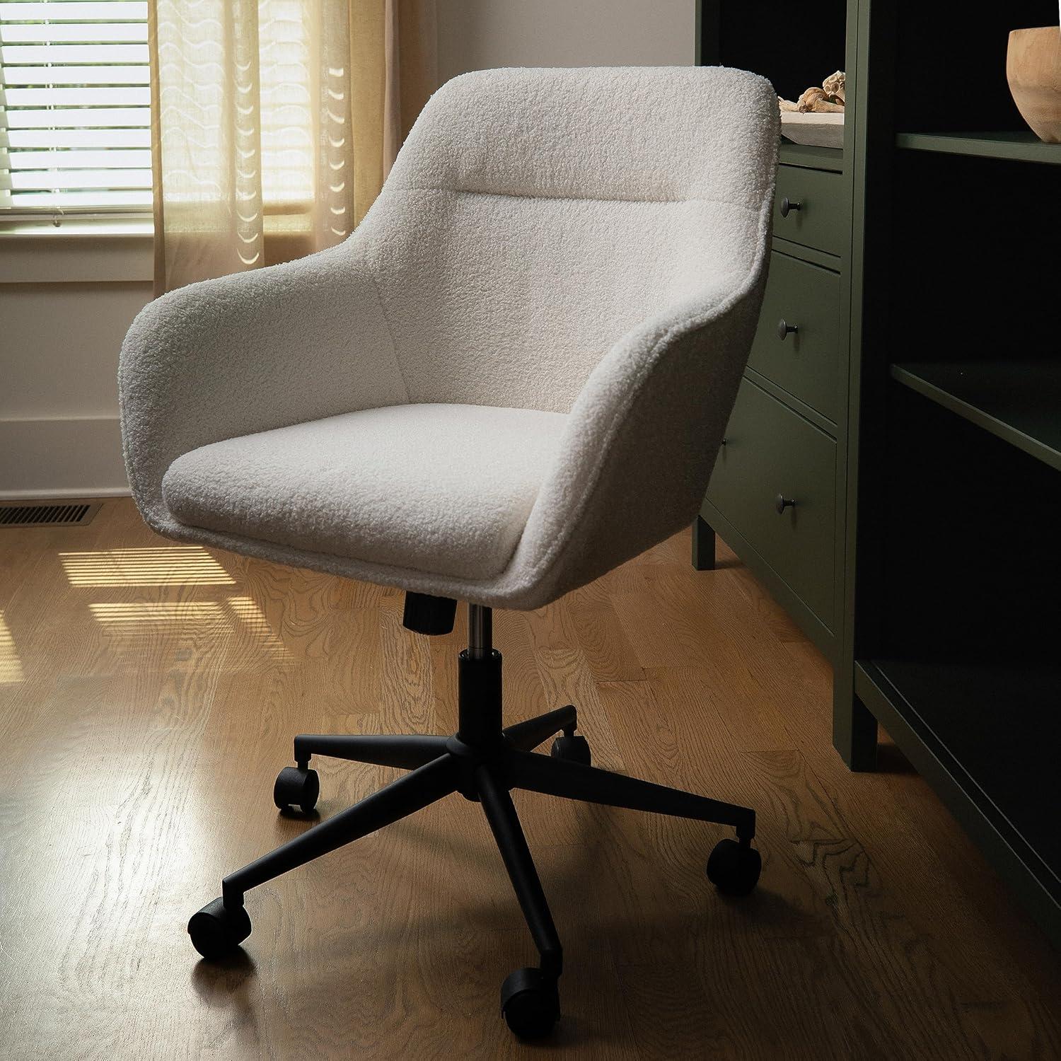 imageMartha Stewart Rayna Swivel Task Chair with Flared Arms for Home Office in White Boucle with Oil Rubbed Bronze FrameWhite BoucleOil Rubbed Bronze
