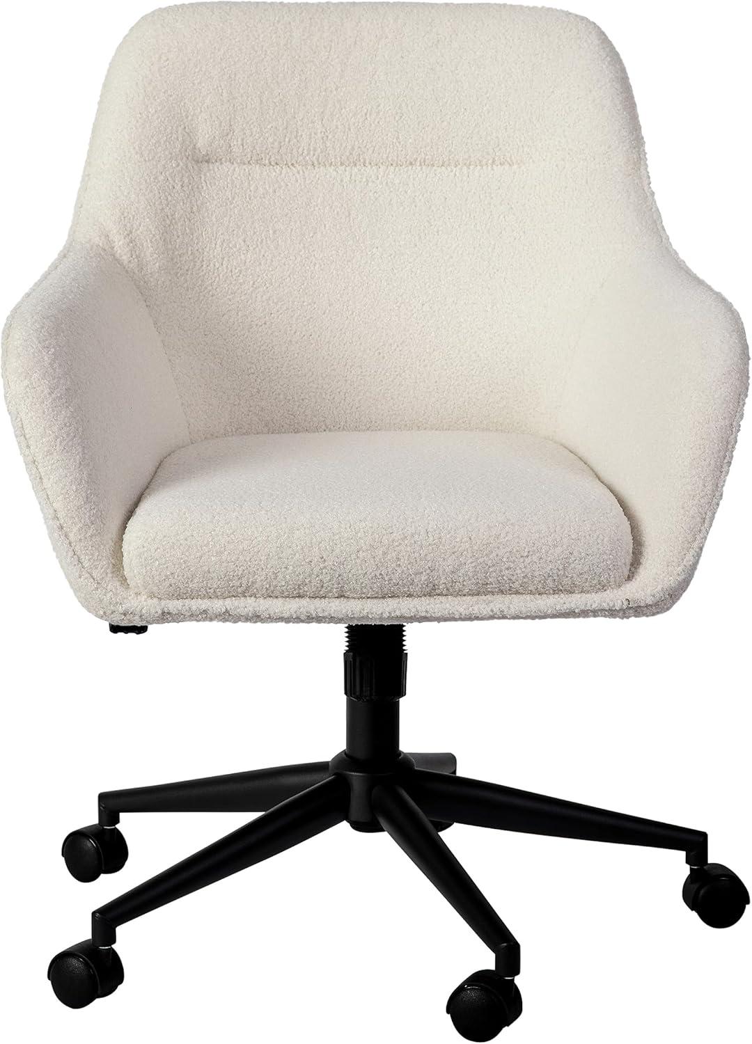 imageMartha Stewart Rayna Swivel Task Chair with Flared Arms for Home Office in White Boucle with Oil Rubbed Bronze FrameWhite BoucleOil Rubbed Bronze