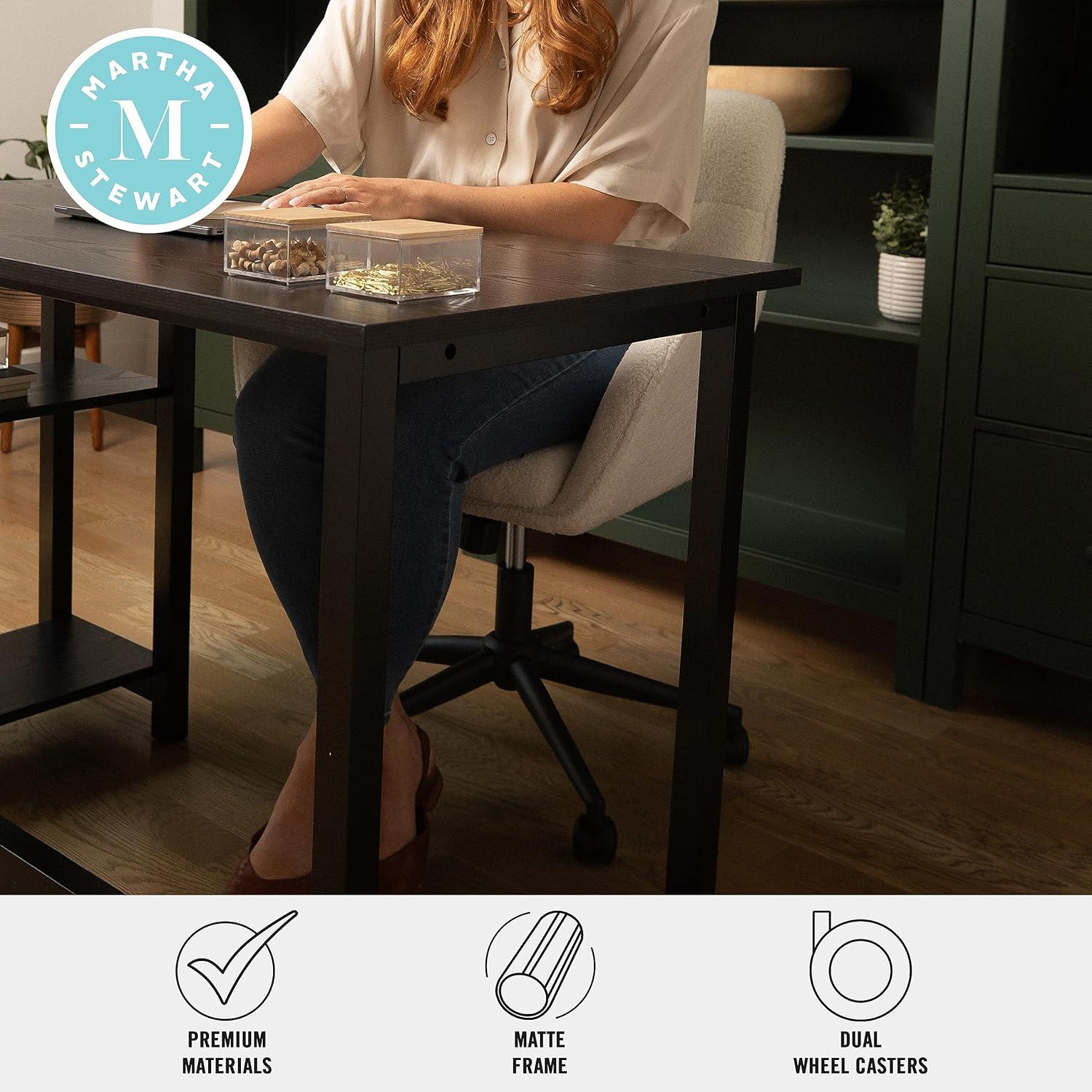 imageMartha Stewart Rayna Swivel Task Chair with Flared Arms for Home Office in White Boucle with Oil Rubbed Bronze FrameWhite BoucleOil Rubbed Bronze