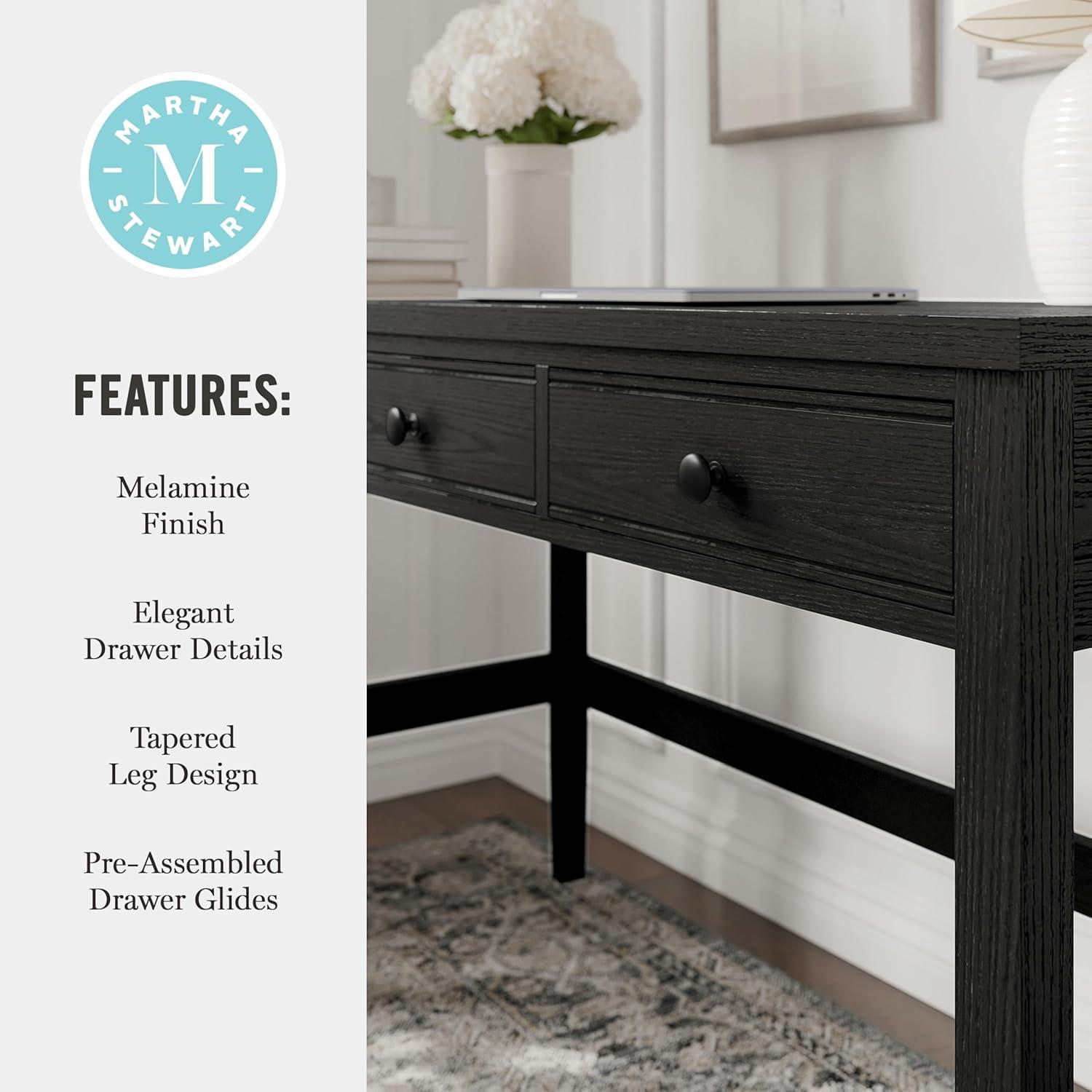 imageMartha Stewart Rhett Home Office Desk with 3 Drawers and Tapered Legs in Black with Oil Rubbed Bronze HardwareBlack FrameOil Rubbed Bronzed Hardware