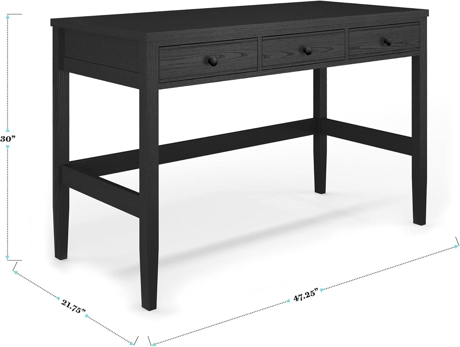 imageMartha Stewart Rhett Home Office Desk with 3 Drawers and Tapered Legs in Black with Oil Rubbed Bronze HardwareBlack FrameOil Rubbed Bronzed Hardware