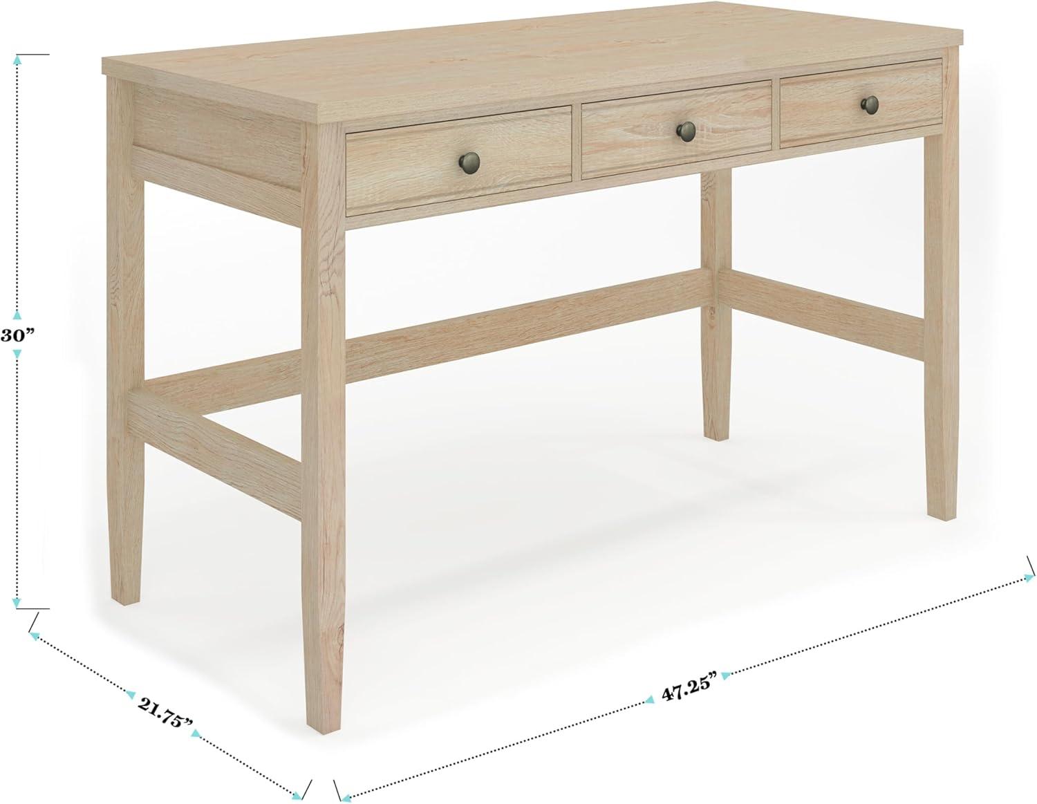 imageMartha Stewart Rhett Home Office Desk with 3 Drawers and Tapered Legs in Black with Oil Rubbed Bronze HardwareLight Natural FrameAntique Bronze Hardware