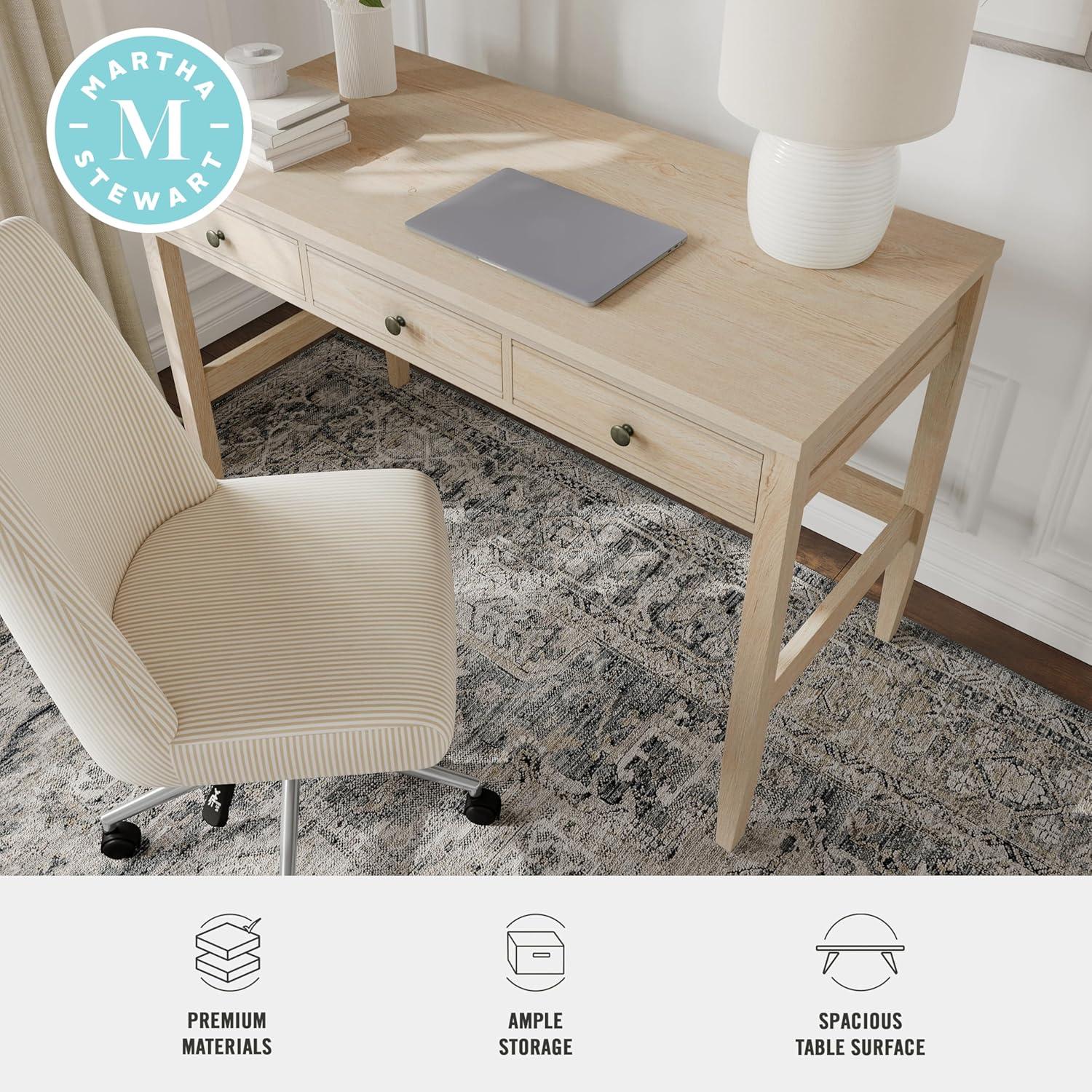 imageMartha Stewart Rhett Home Office Desk with 3 Drawers and Tapered Legs in Black with Oil Rubbed Bronze HardwareLight Natural FrameAntique Bronze Hardware