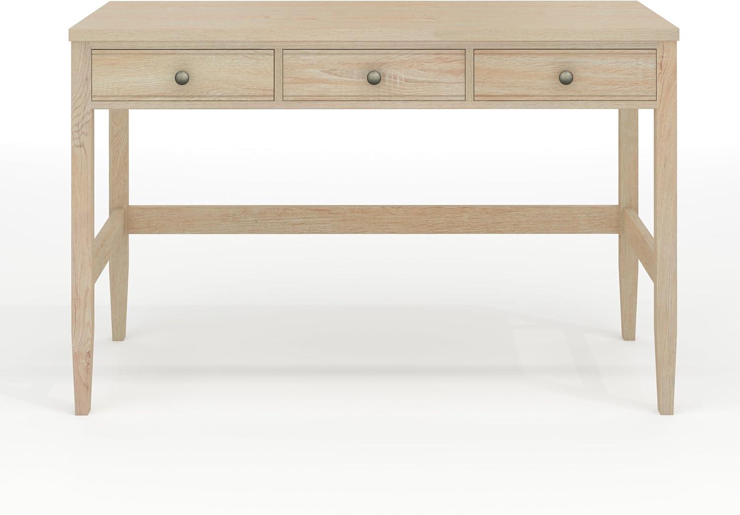 imageMartha Stewart Rhett Home Office Desk with 3 Drawers and Tapered Legs in Black with Oil Rubbed Bronze HardwareLight Natural FrameAntique Bronze Hardware