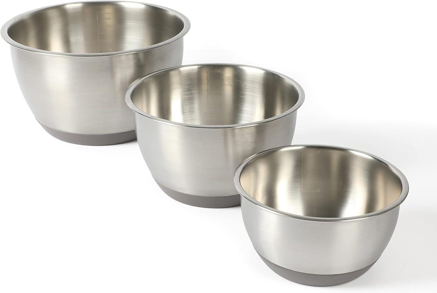 imageMartha Stewart Rhinewell Mirror Polish 6 Piece Stainless Steel Mixing Bowls with Lid and NonSlip Base Grey