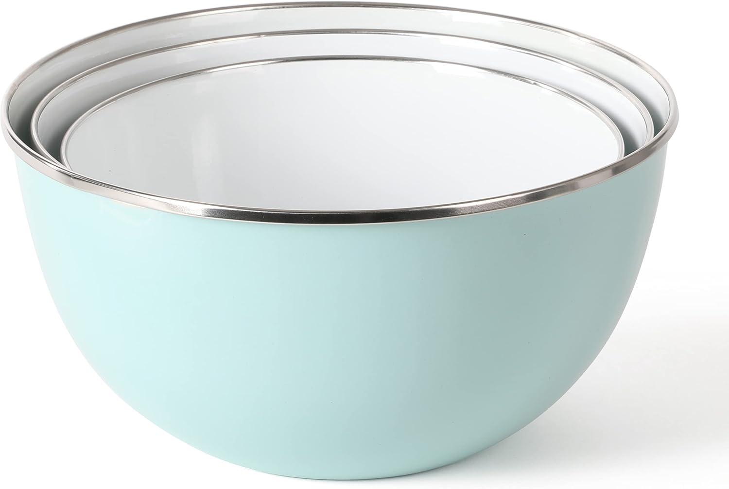 imageMartha Stewart Rockledge 6 Piece Enamel on Steel 4Qt 33 Qt ampamp 24 Qt Mixing Bowl Set WLids Martha Blue