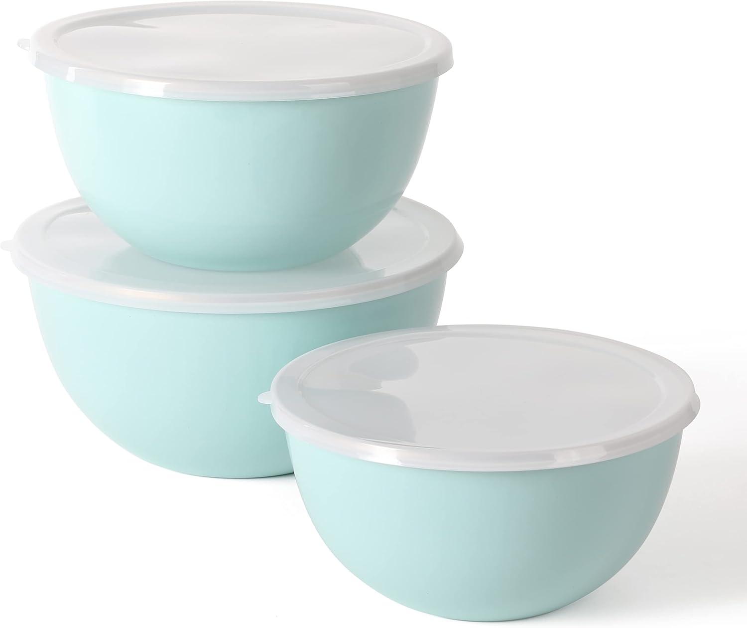imageMartha Stewart Rockledge 6 Piece Enamel on Steel 4Qt 33 Qt ampamp 24 Qt Mixing Bowl Set WLids Martha Blue