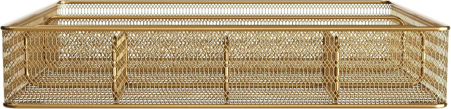 imageMartha Stewart Ryder Gold Mesh Metal 6 Compartment Large Desk Drawer Organizer for Accessories and Office Supplies