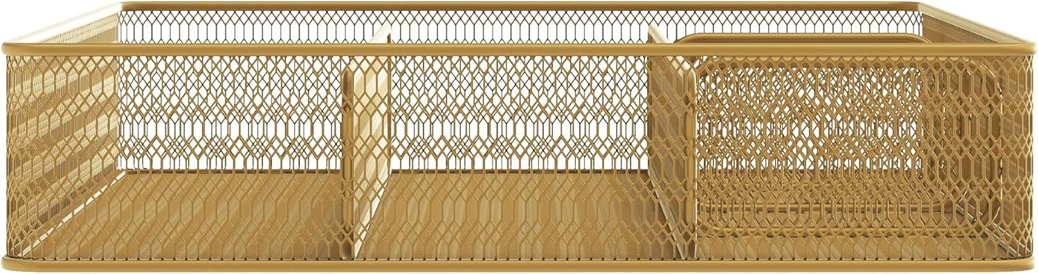 imageMartha Stewart Ryder Gold Mesh Metal 6 Compartment Large Desk Drawer Organizer for Accessories and Office Supplies