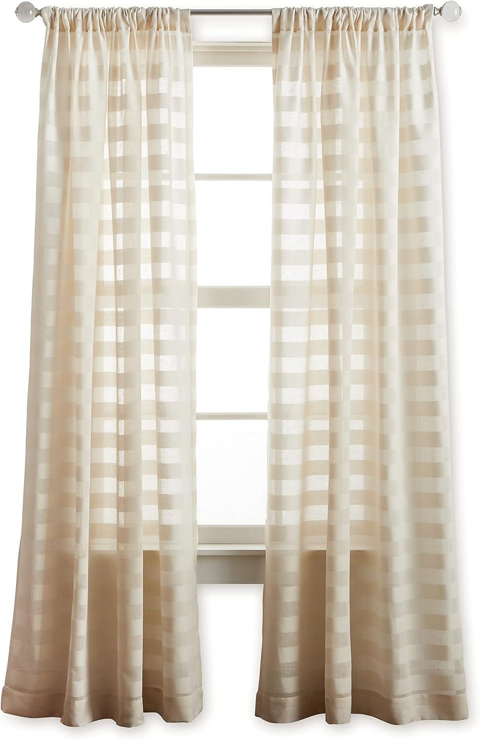 imageMartha Stewart Sandy Sheer Rod Pocket Window Curtain Panel Pair 95quot WhiteIvory