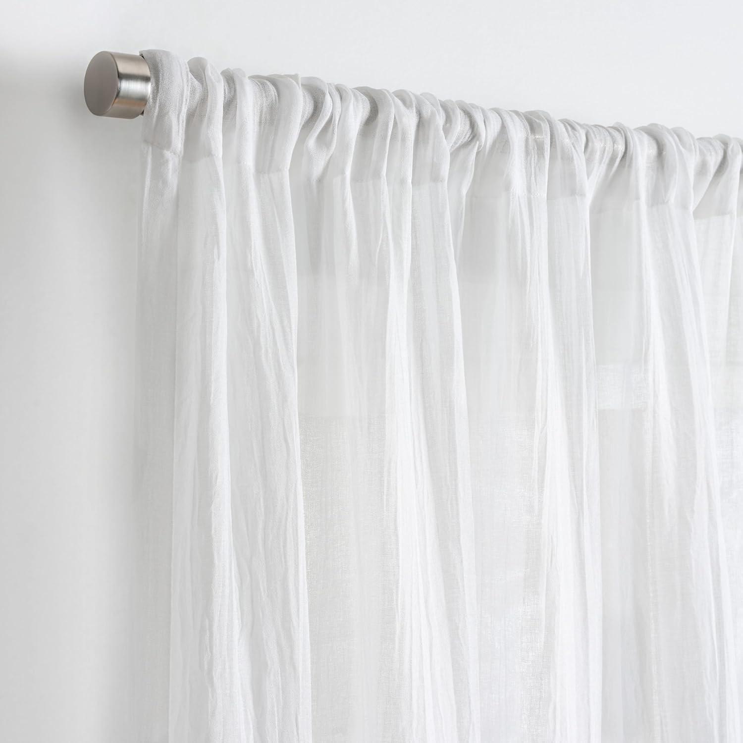 imageMartha Stewart Sheer Curtains Crinkle Textured Rod Pocket Window Curtain Panel Pair 84quot WhiteWhite