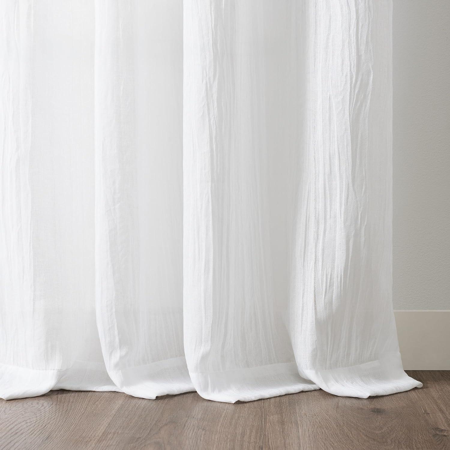 imageMartha Stewart Sheer Curtains Crinkle Textured Rod Pocket Window Curtain Panel Pair 84quot WhiteWhite