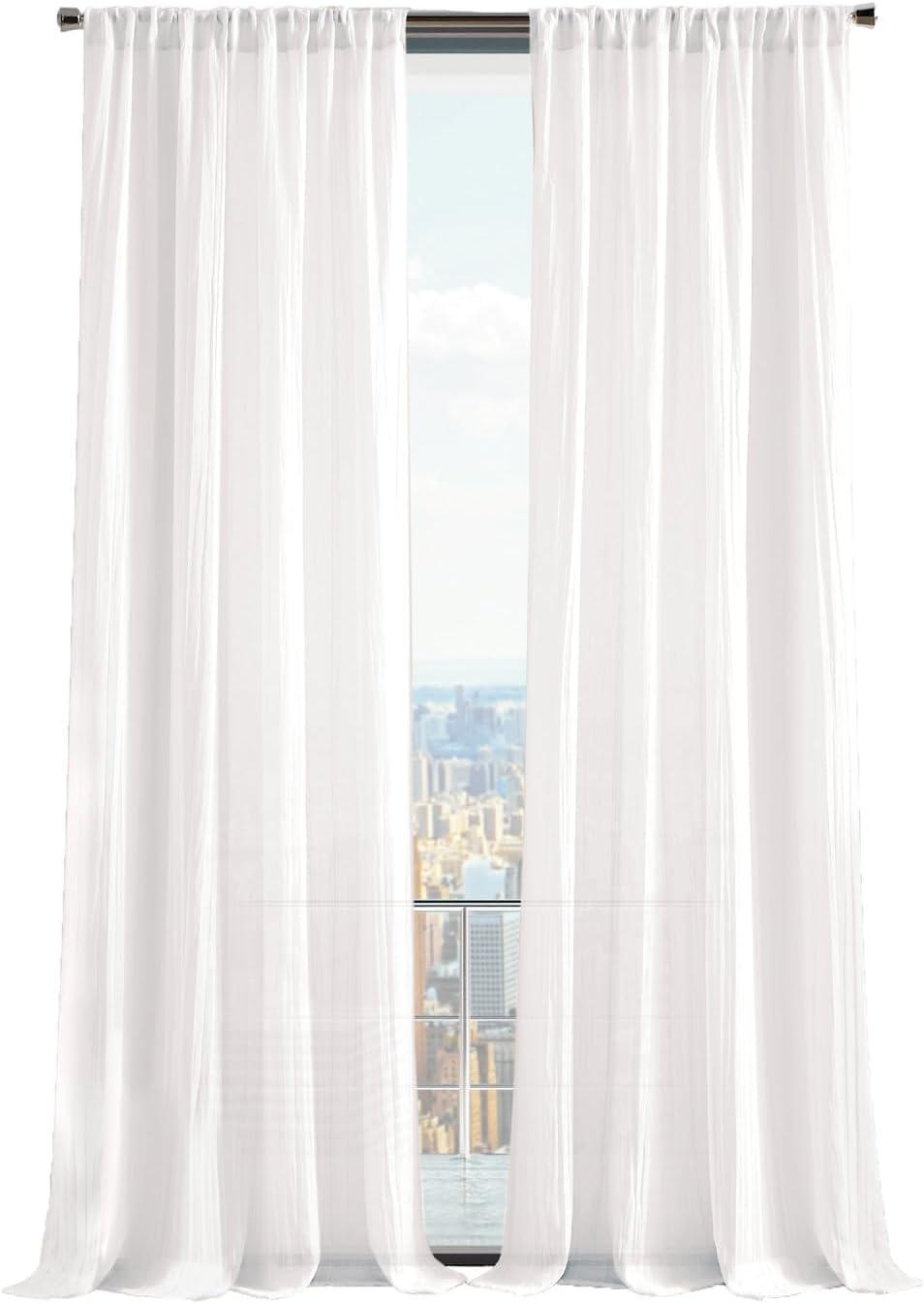 imageMartha Stewart Sheer Curtains Crinkle Textured Rod Pocket Window Curtain Panel Pair 84quot WhiteWhite