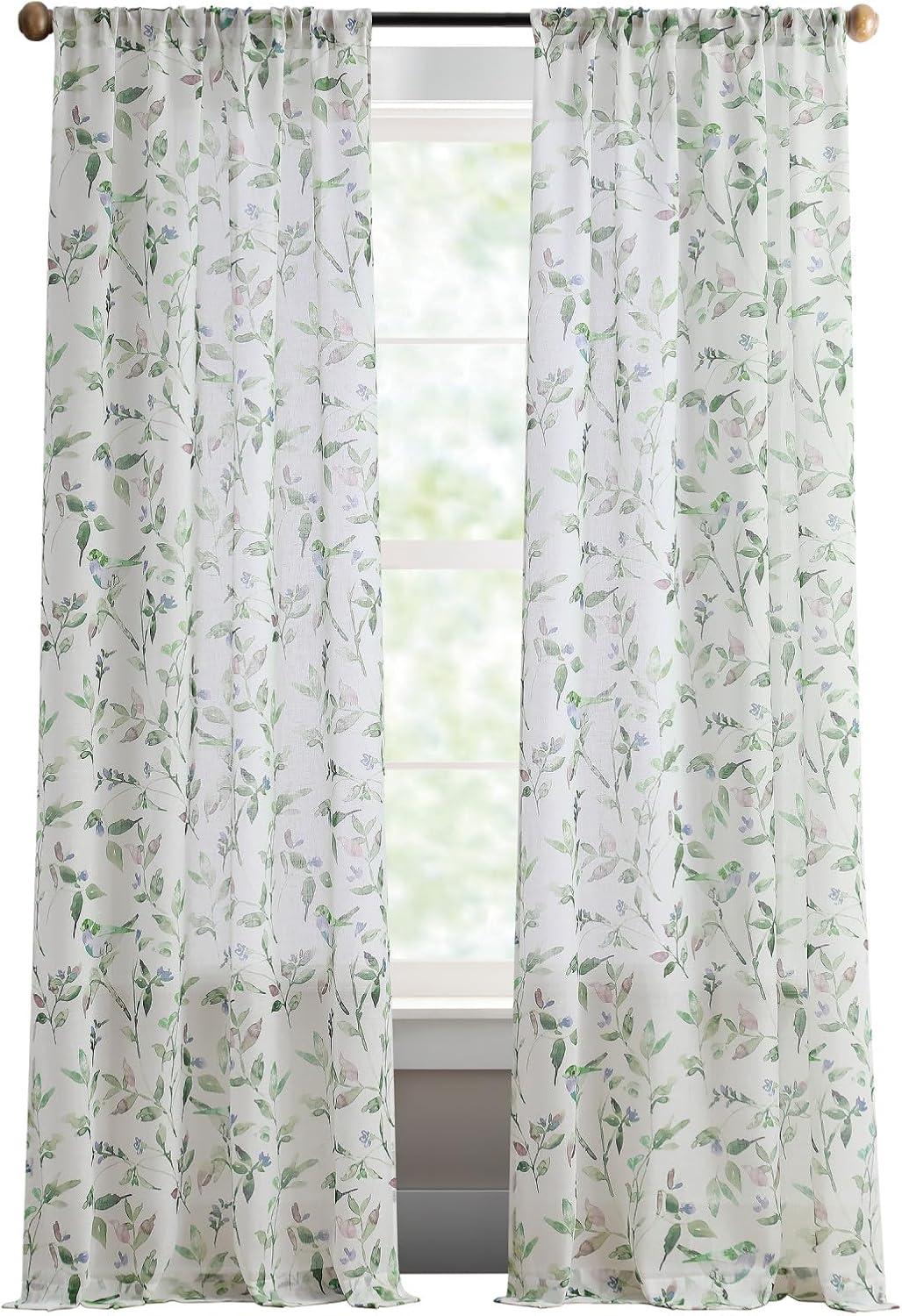 imageMartha Stewart Sheer Curtains Floral Botanical Kensington Flower Garden Rod Pocket Window Curtain Panel Pair 95quot Multi PinkMulti Green