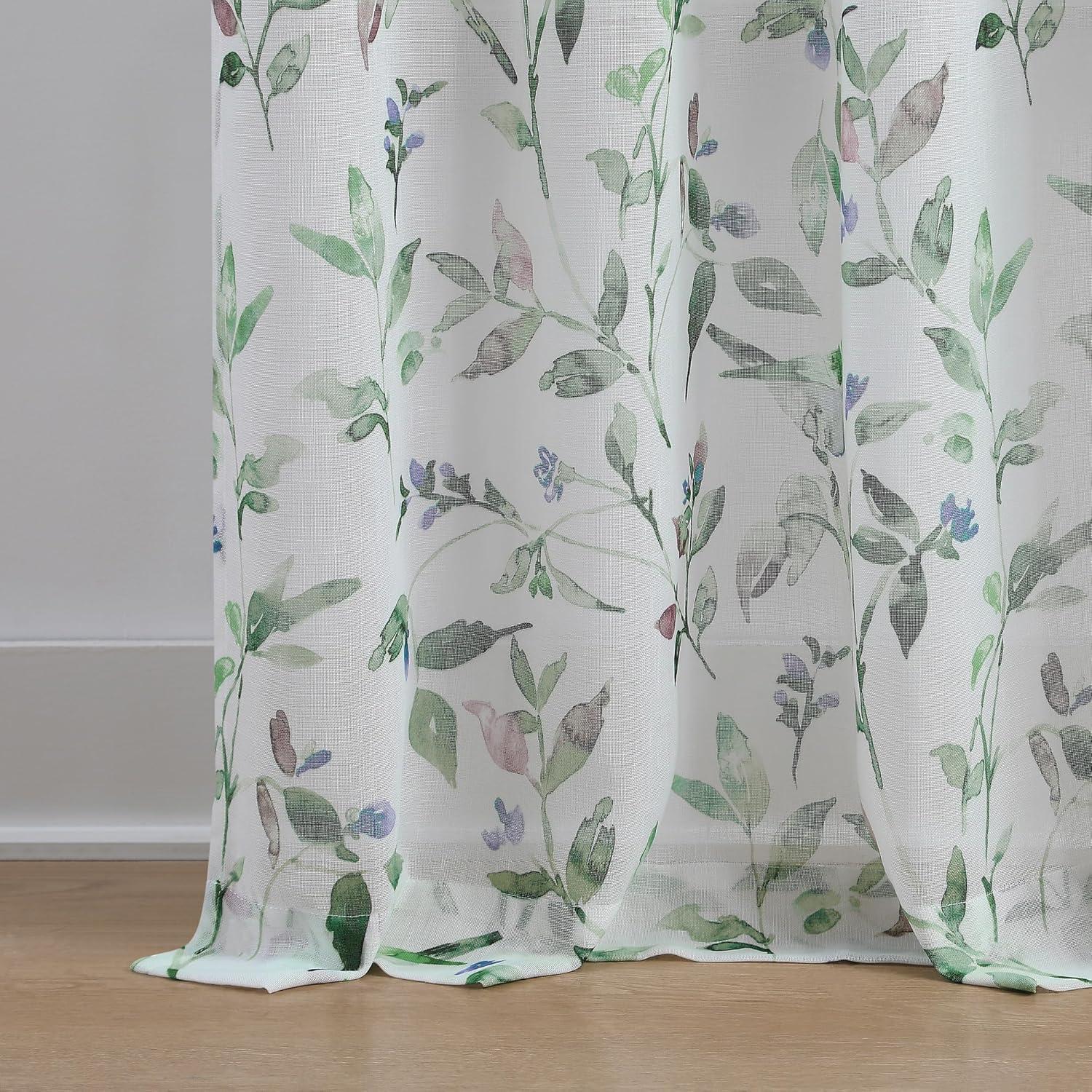 imageMartha Stewart Sheer Curtains Floral Botanical Kensington Flower Garden Rod Pocket Window Curtain Panel Pair 95quot Multi PinkMulti Green